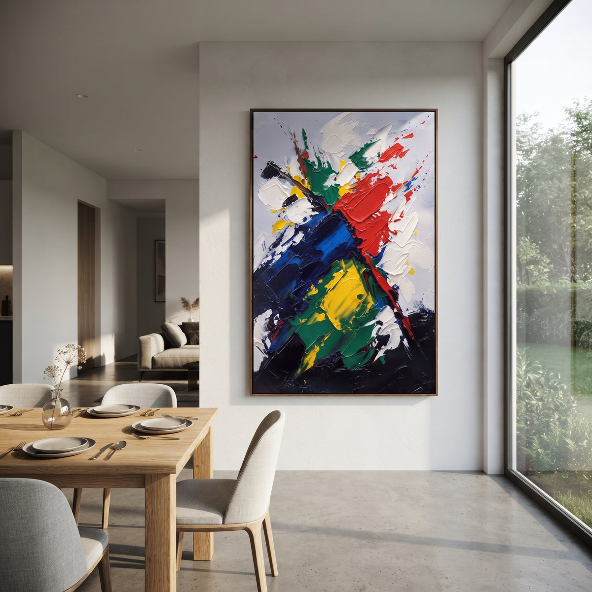 Color Breaks the White artwork shown with modern interior materials