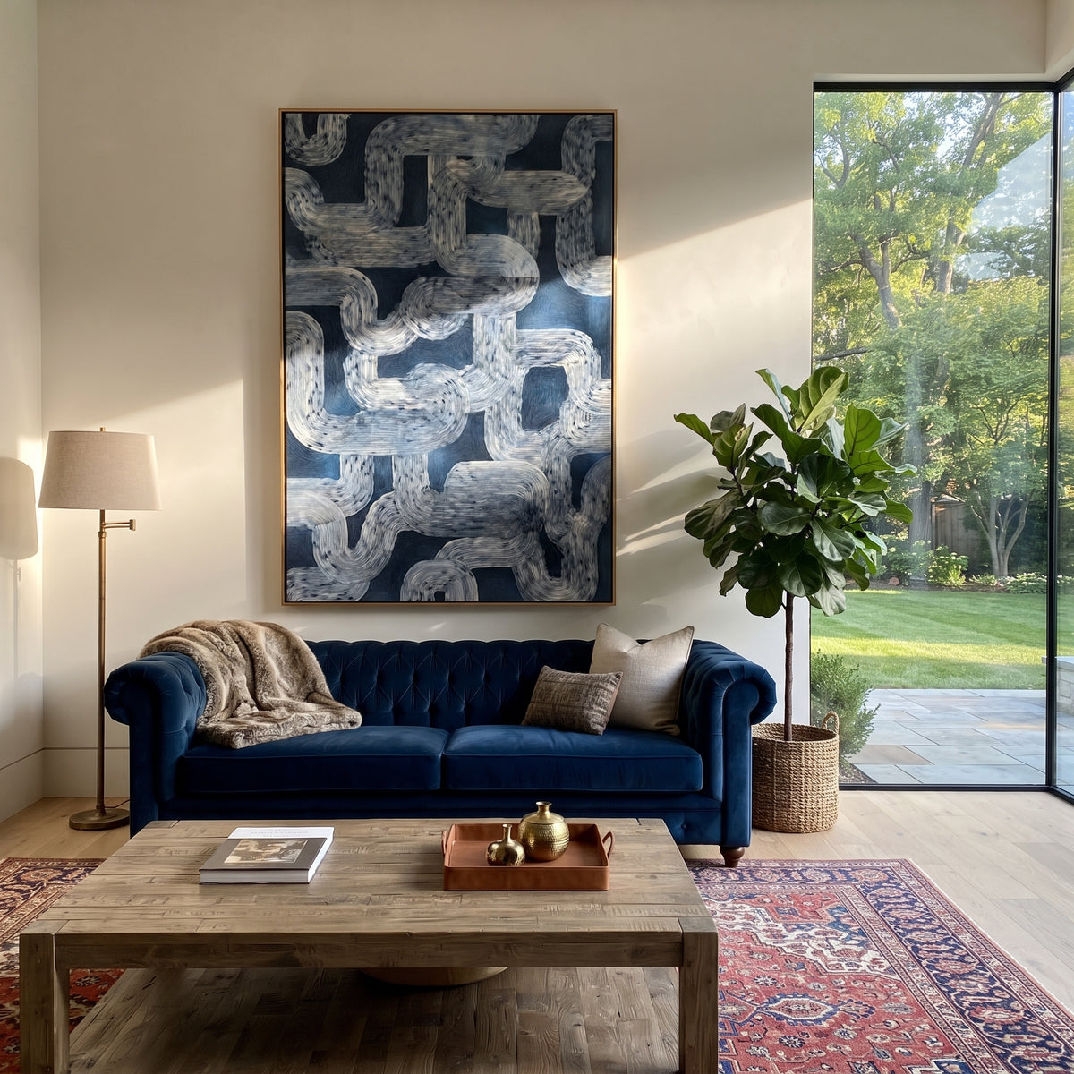 Stone Links Interlock textured wall art shown in a contemporary room setting