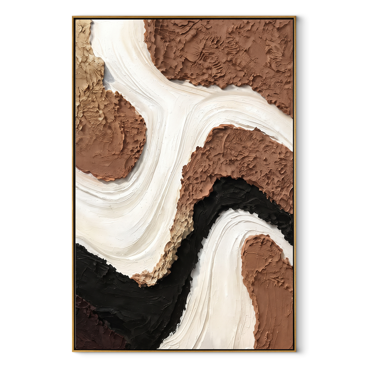 Ivory River Through Earth vertical canvas artwork in a wood frame on a white background