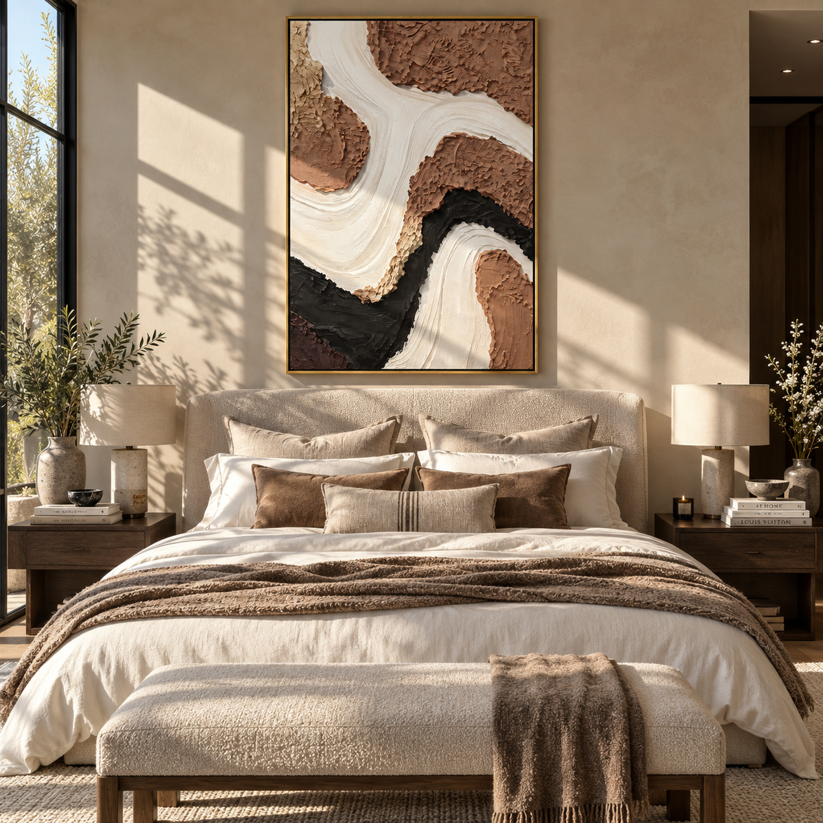 Ivory River Through Earth textured wall art shown in a contemporary room setting