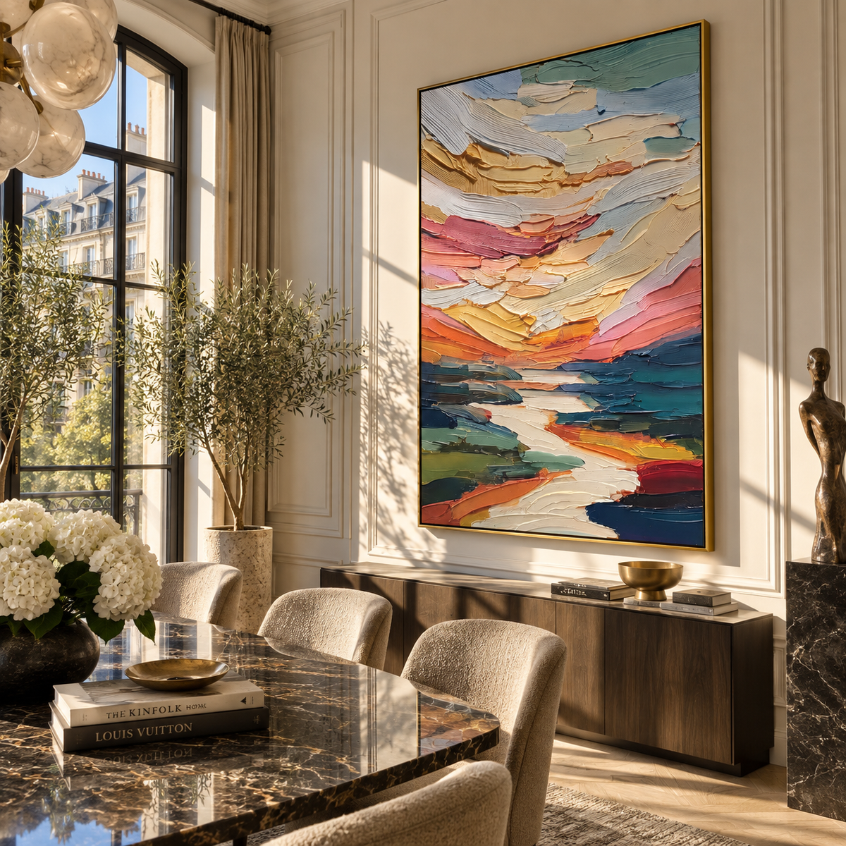 Painted Valleys Meet textured wall art shown in a contemporary room setting