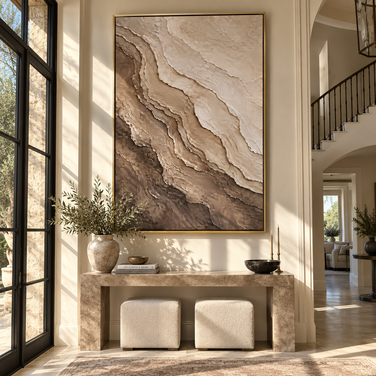 Quiet Strata Drift textured wall art shown in a contemporary room setting