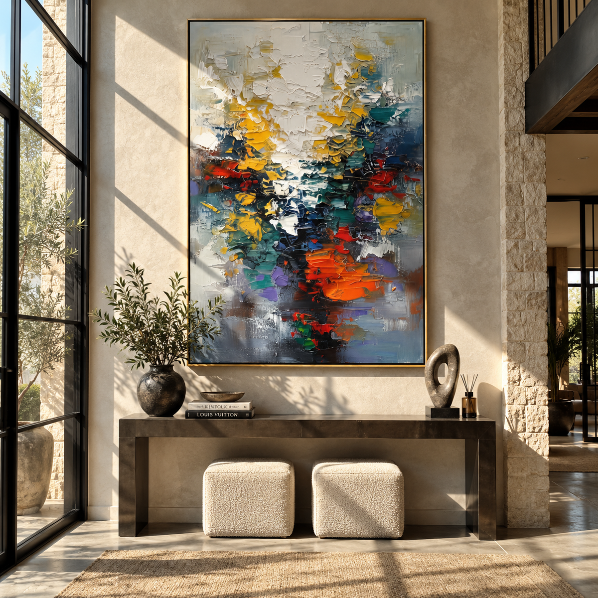 Reflections Across the Divide artwork shown with modern interior materials