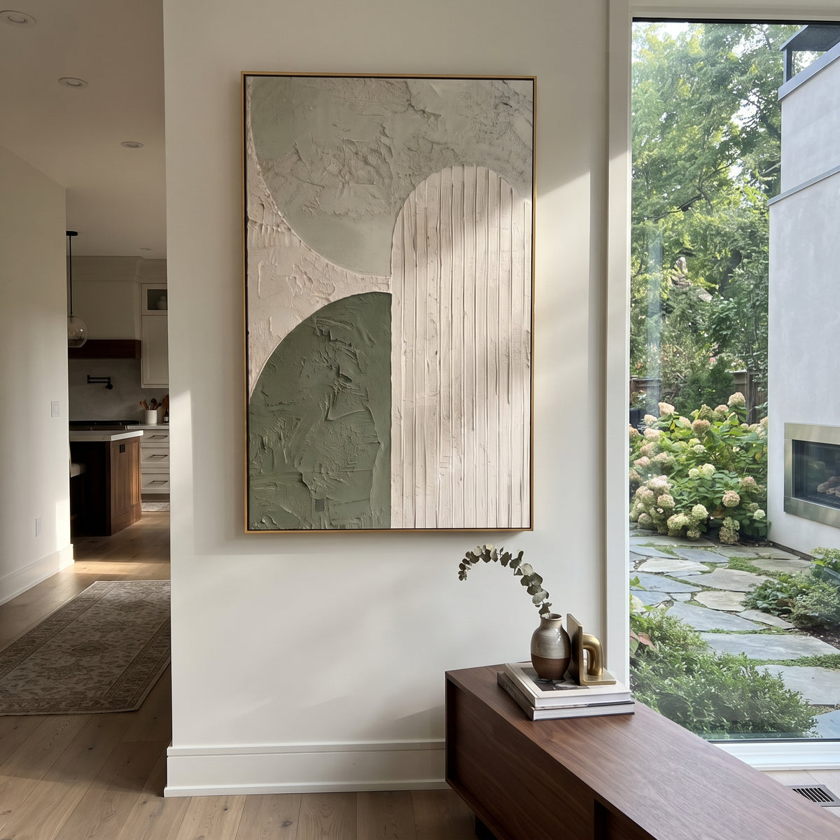 Arches in Sage textured wall art shown in a contemporary room setting