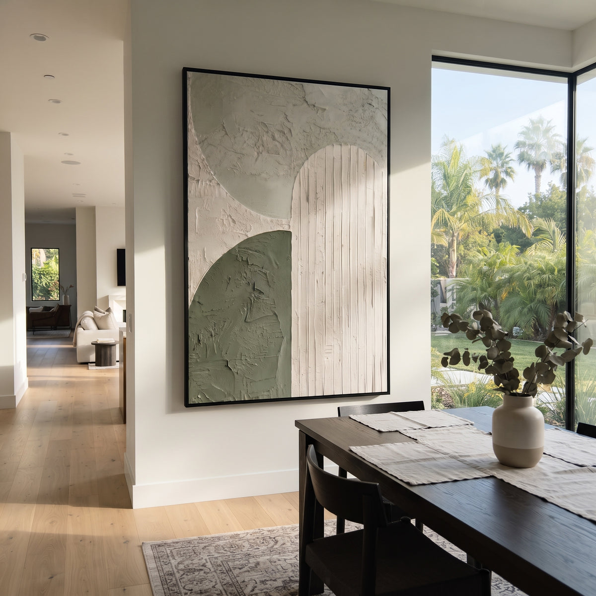 Arches in Sage artwork shown with modern interior materials