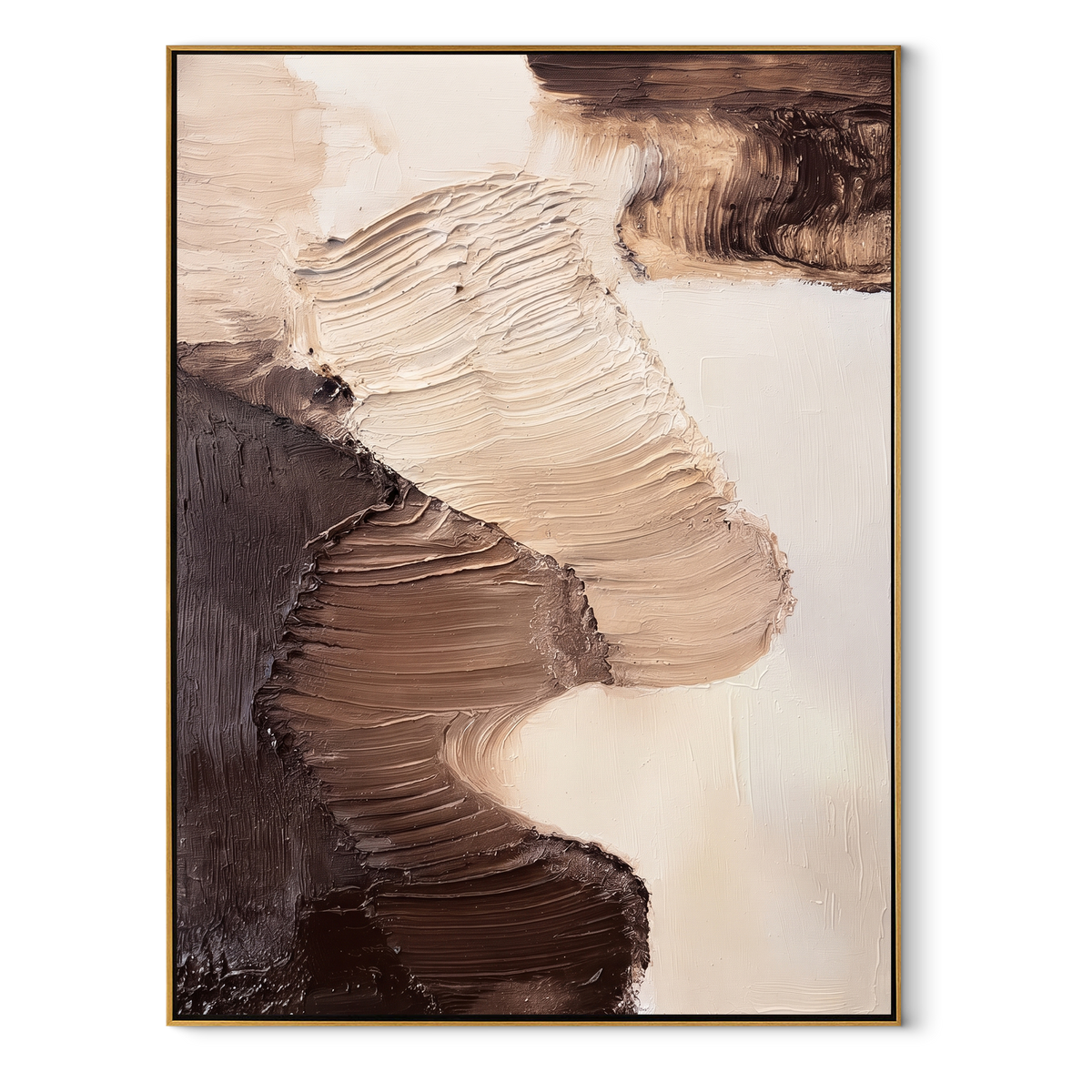 Earthen Gestures Meet vertical canvas artwork in a wood frame on a white background