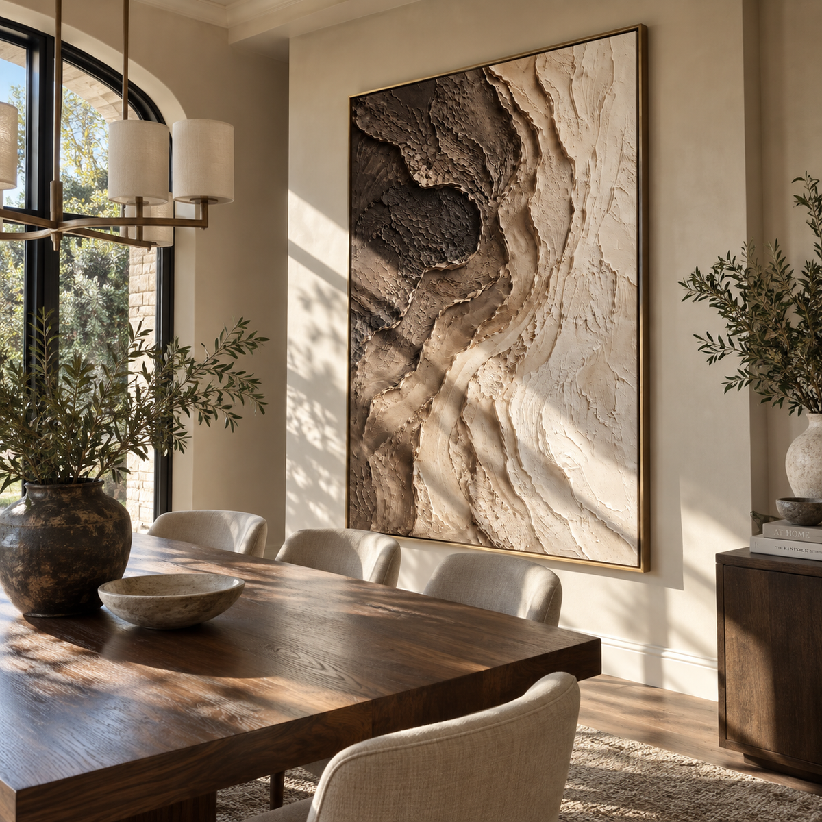 Ravine in Umber White textured wall art shown in a contemporary room setting