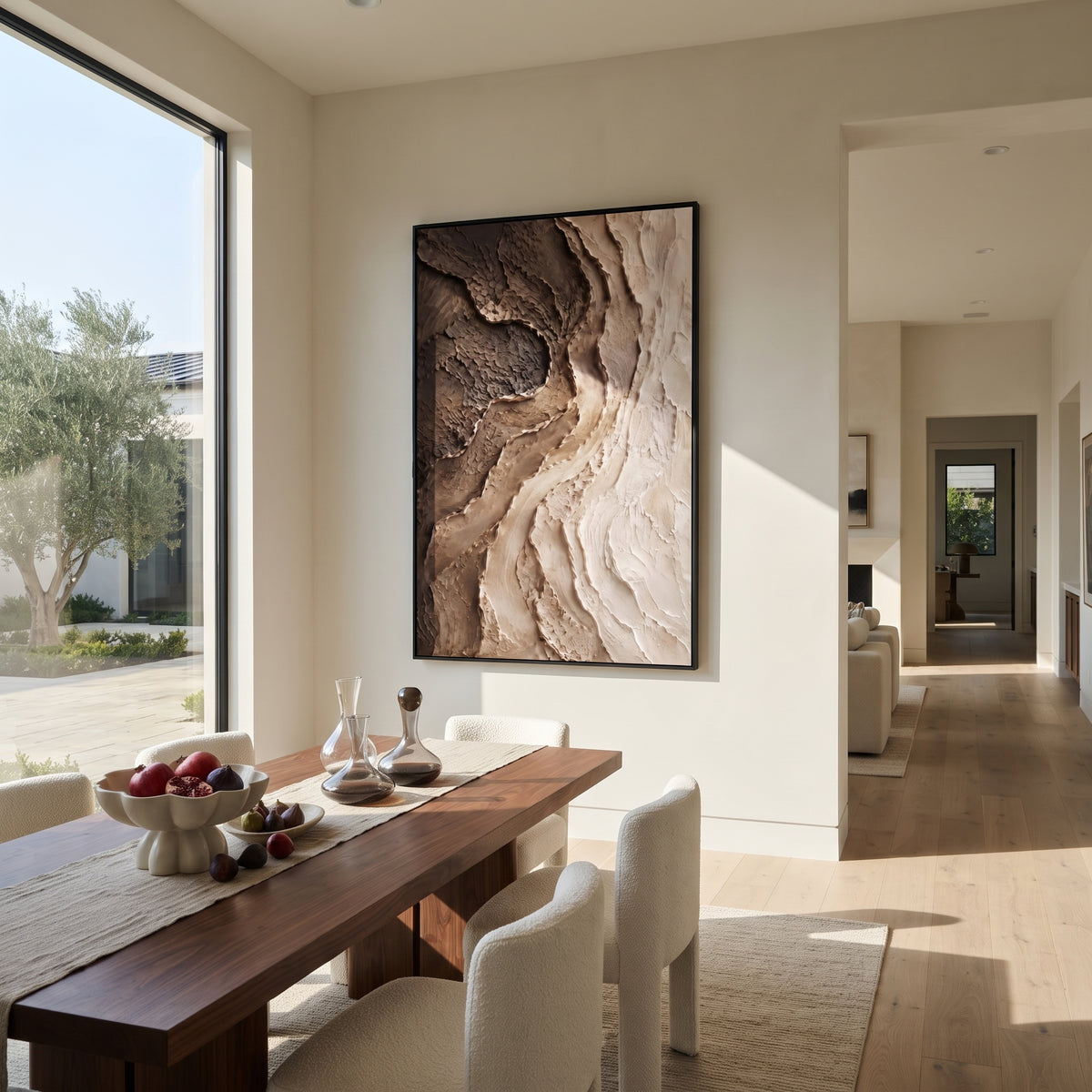 Ravine in Umber White artwork shown with modern interior materials