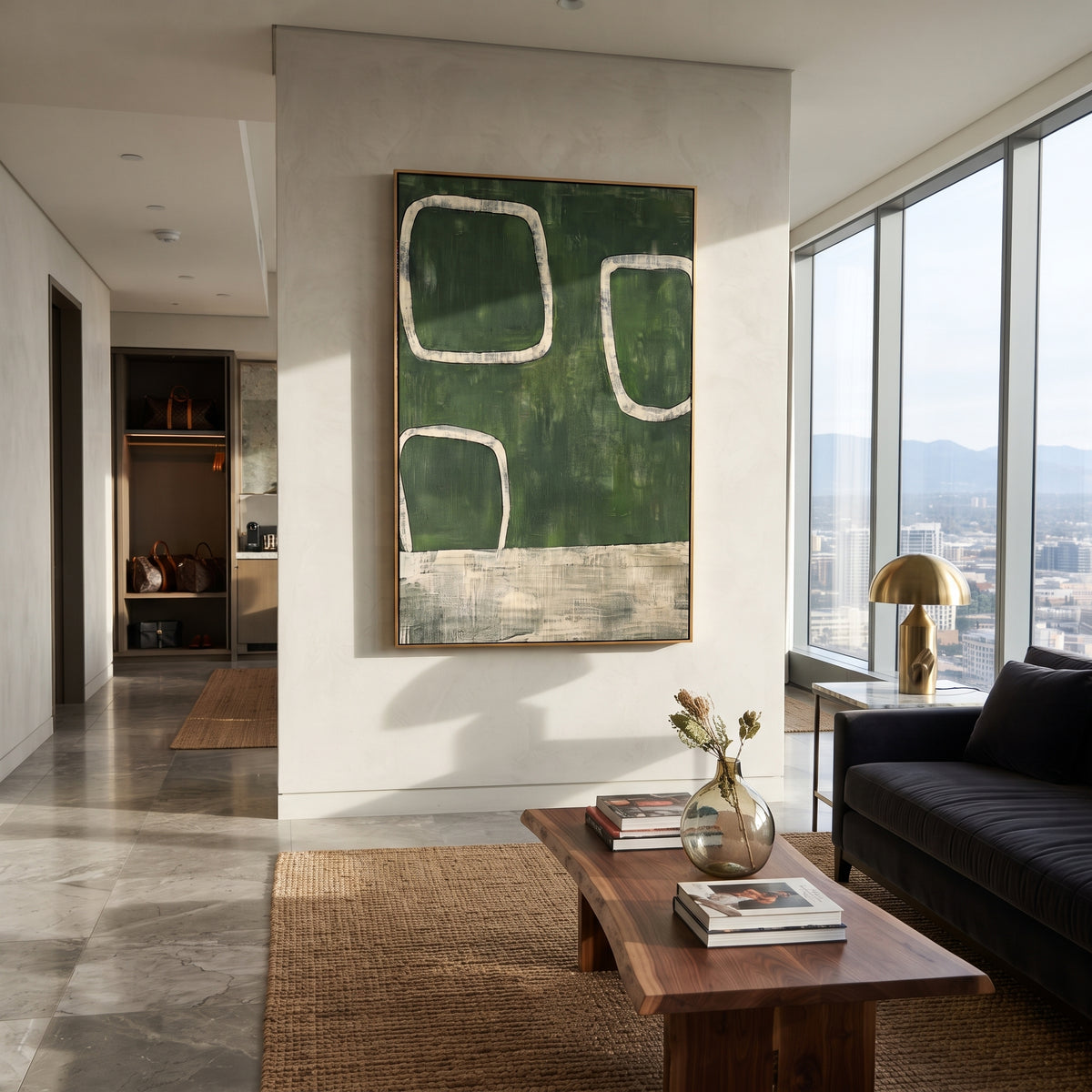Green Windows Rest artwork shown with modern interior materials