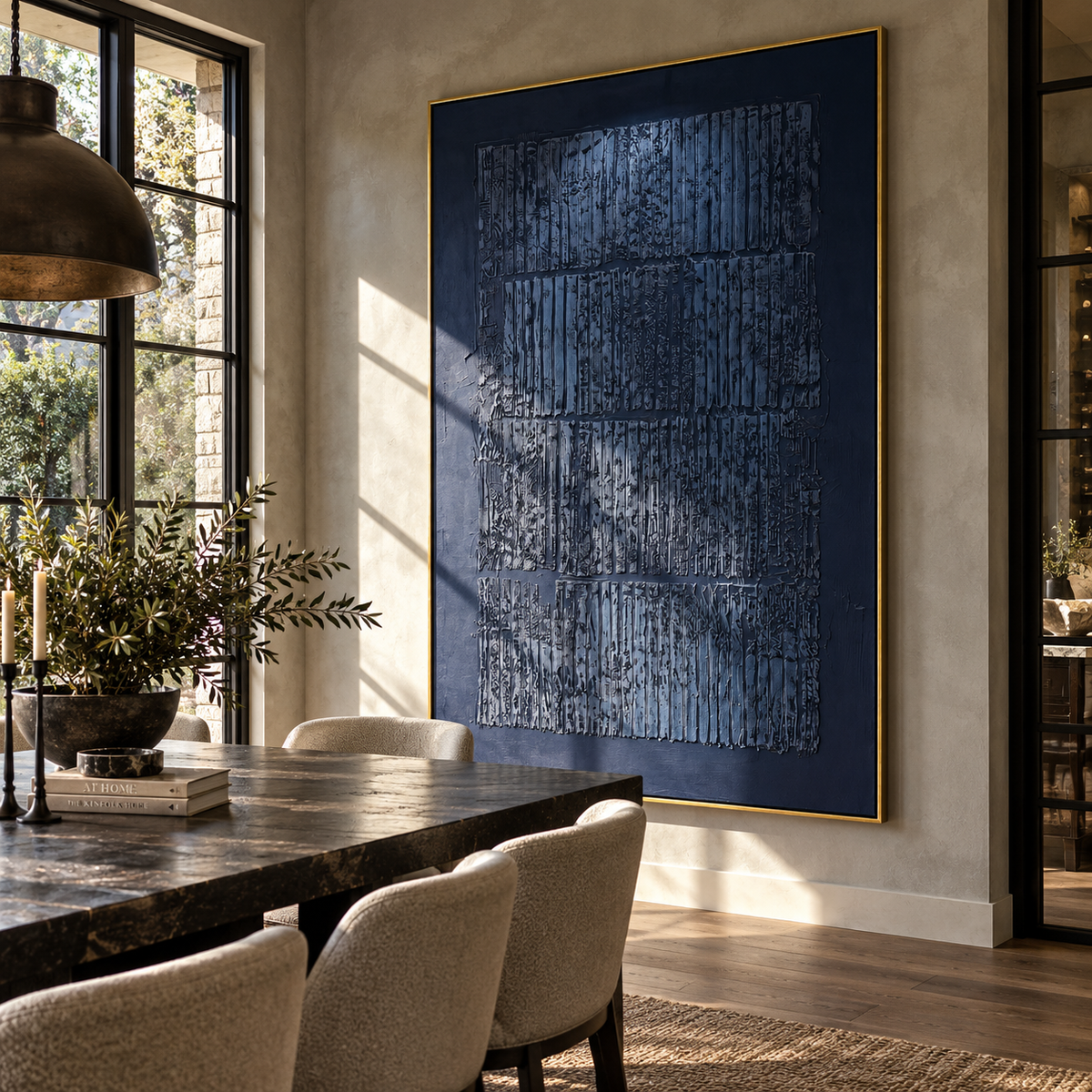 Midnight Grid Resonance artwork shown with modern interior materials