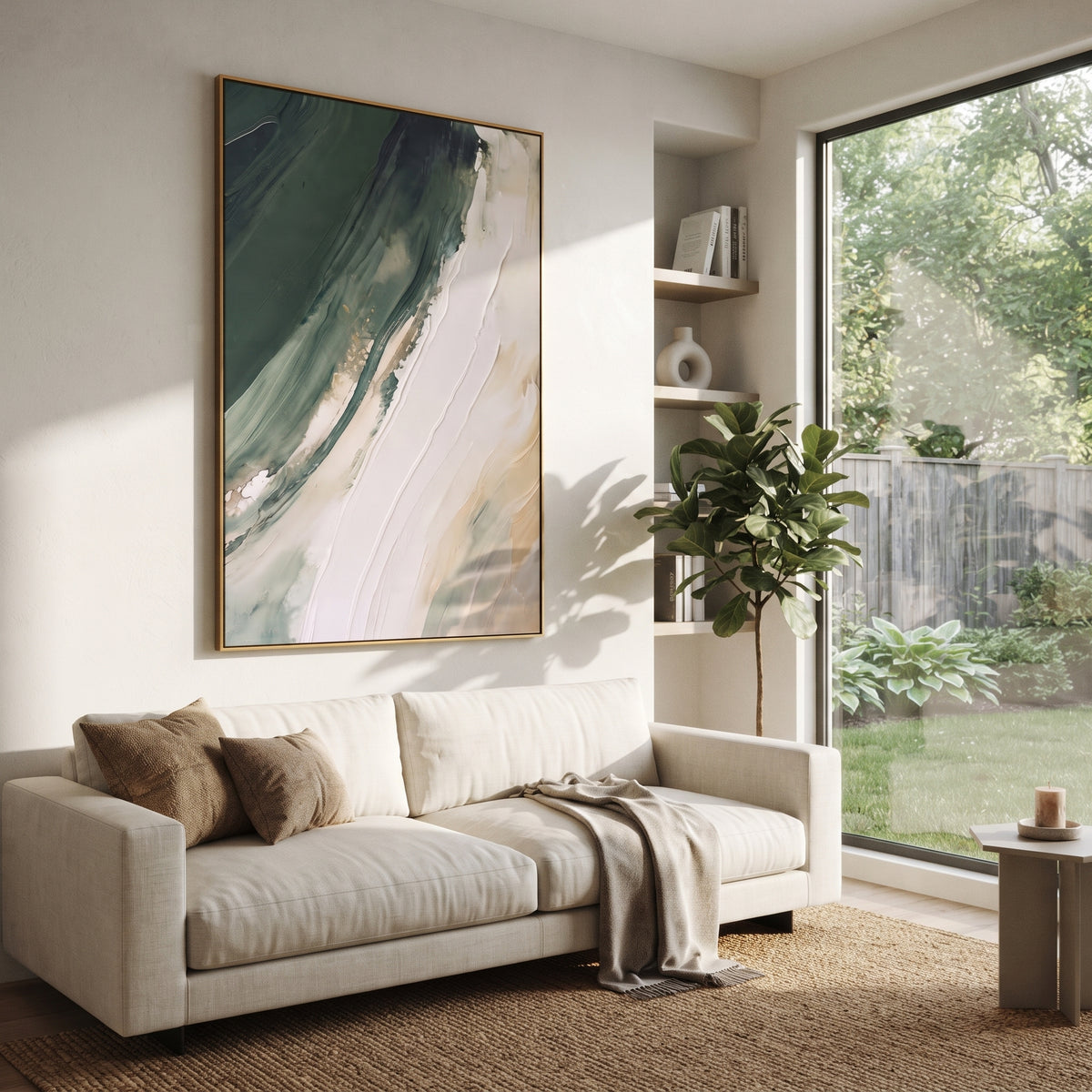 Green Current Turns artwork shown with modern interior materials