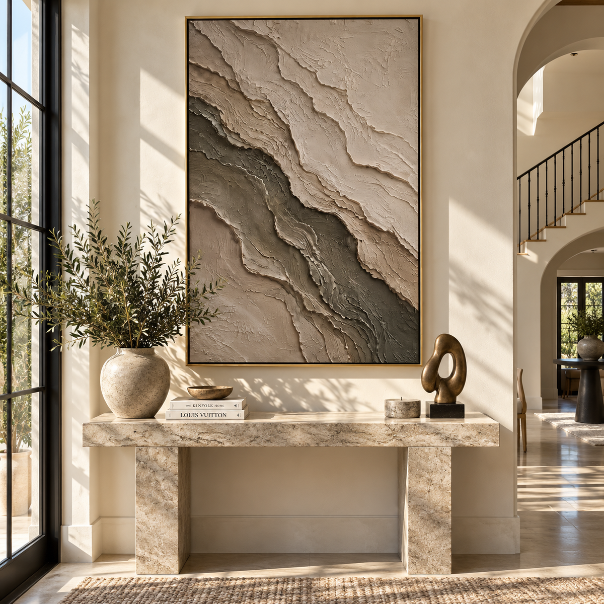 Stone Layers Settle presented in an alternate styled interior
