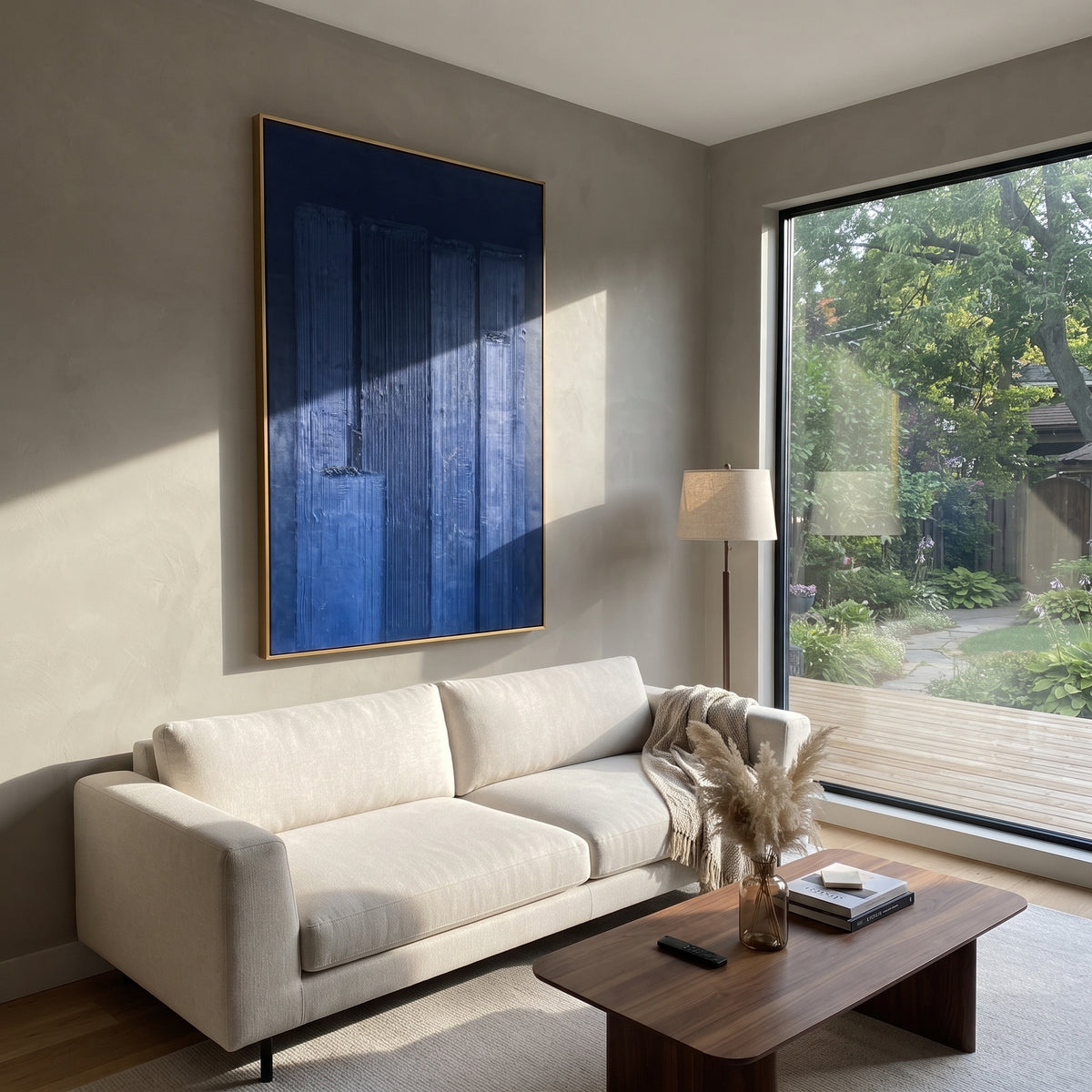 Blue Chambers Glow textured wall art shown in a contemporary room setting