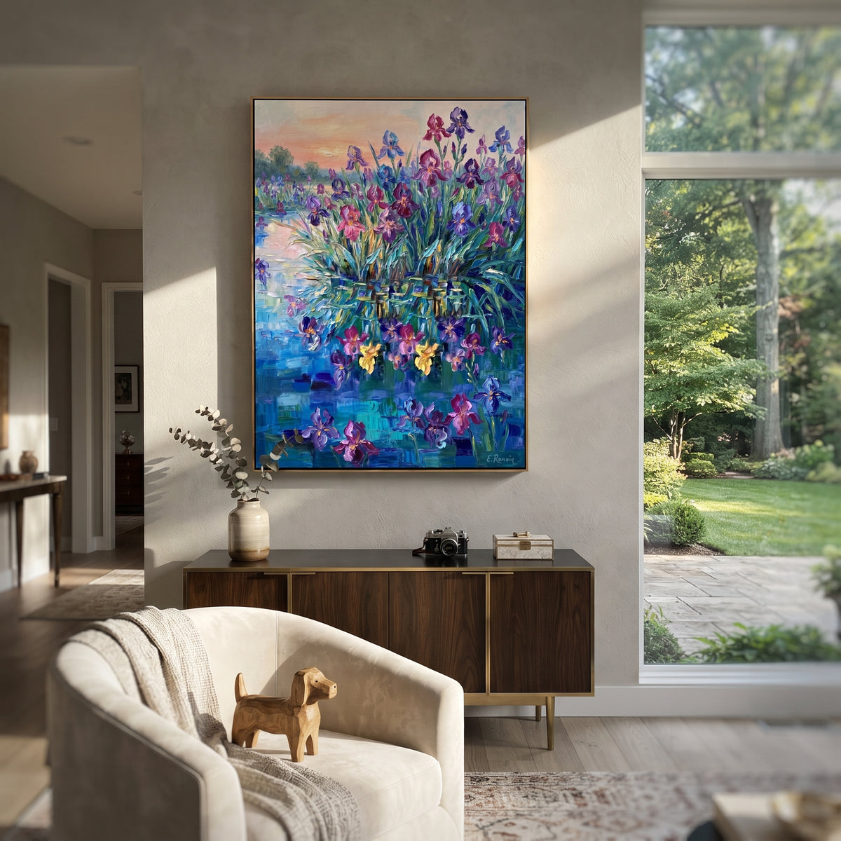 Violet Shore in Bloom artwork shown with modern interior materials