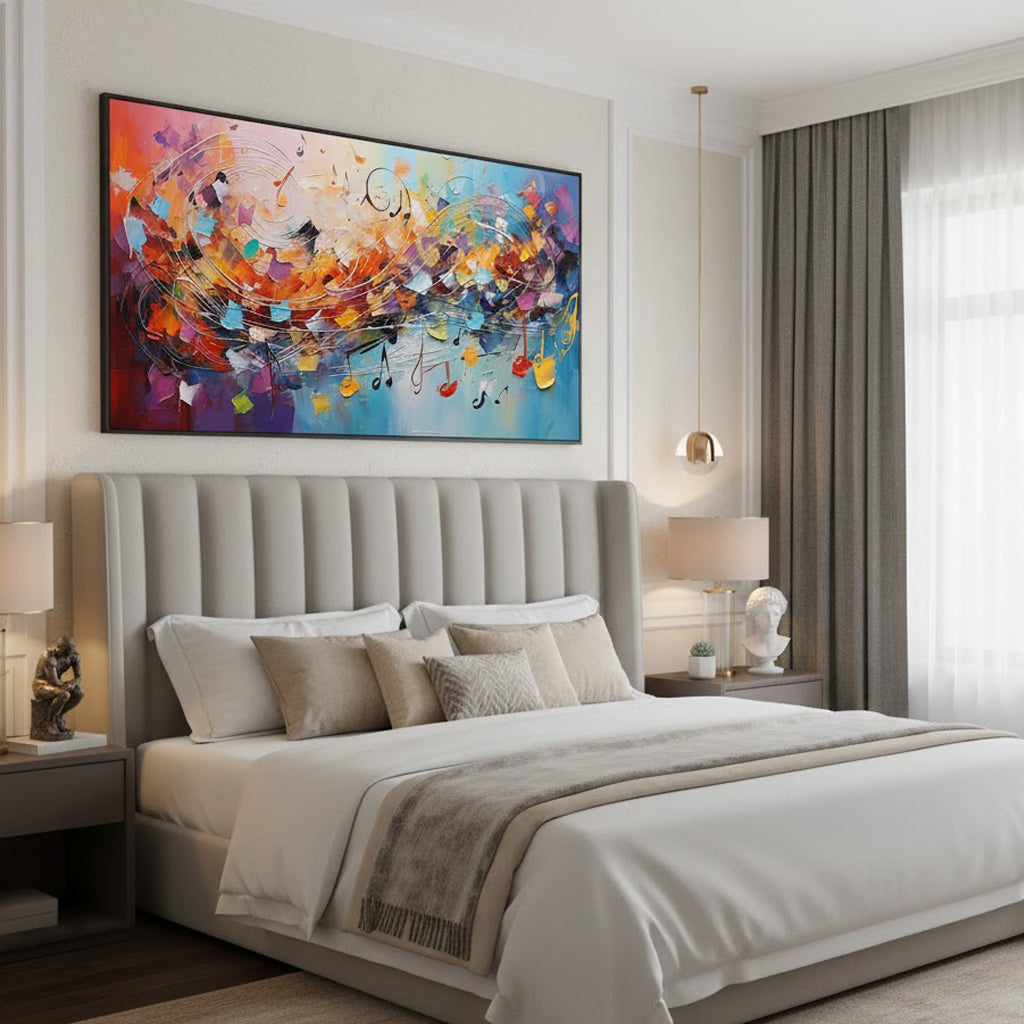 Melodic Energy – Hand-Painted Vibrant Multicolored Musical Rhythm Abstract 3D Impasto Palette Knife Texture Painting | Bold Abstract Palette Knife Living Room Art