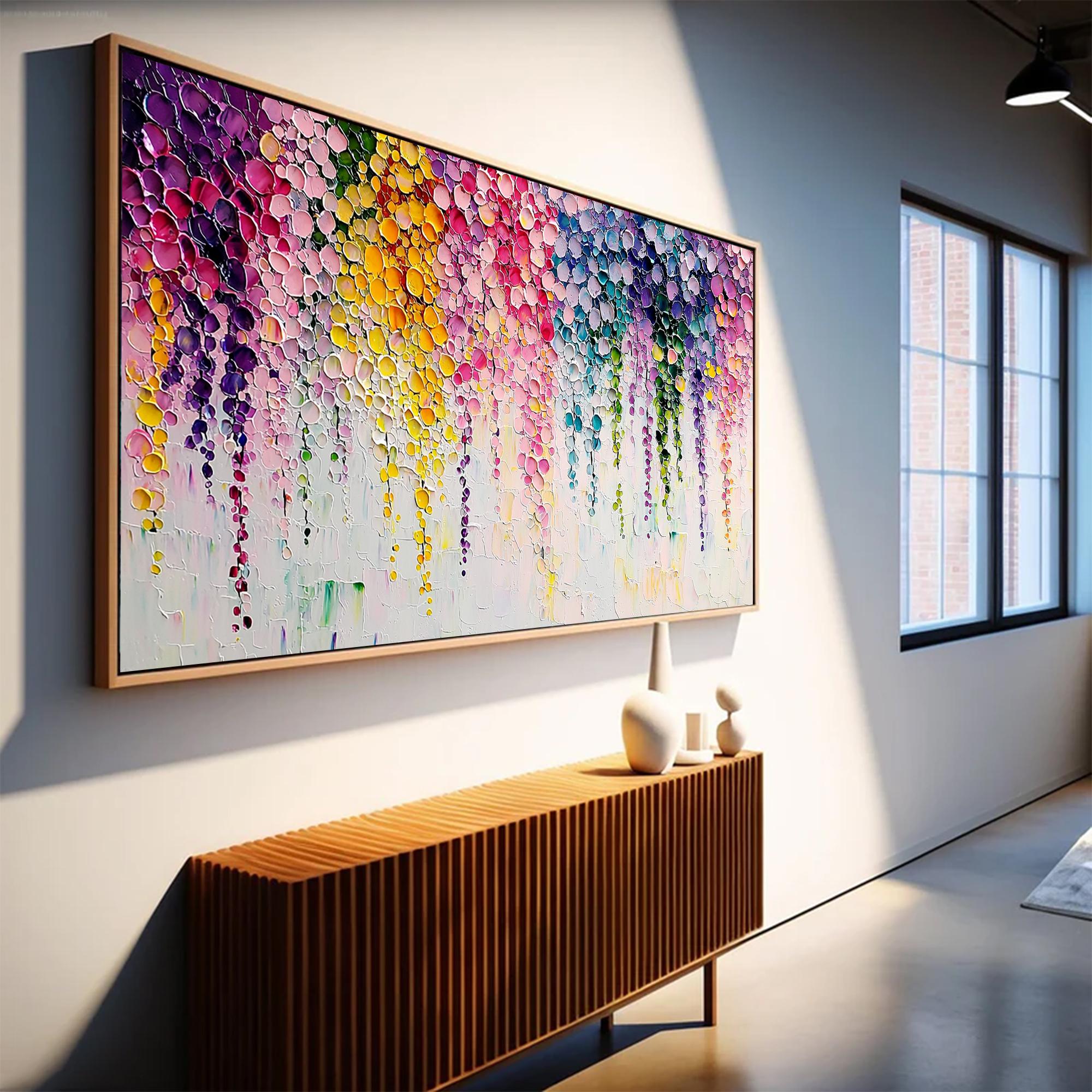 Floral Dreamscape – Modern Impasto Flower Oil Painting | Creative Textured Panorama Living Room Art