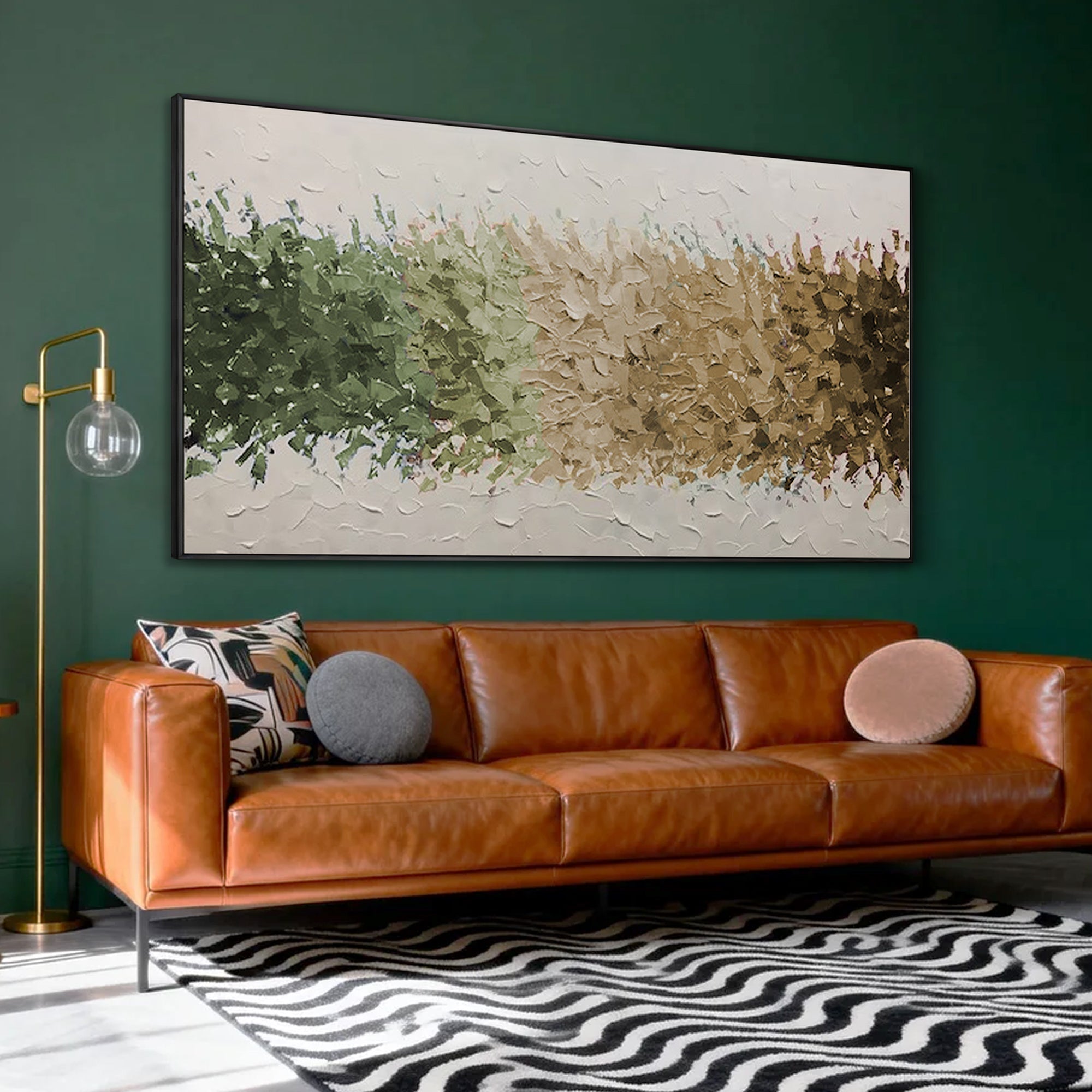 Strata Gradient – Hand-Painted Sage Green to Earthy Brown 3D Texture Painting | Japandi Organic Texture Living Room & Bedroom Art