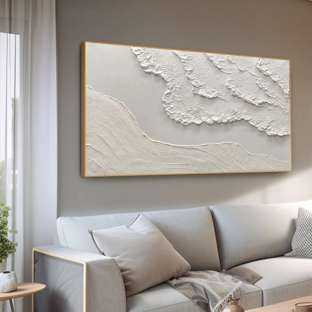 White Cliff – Hand-Painted Minimalist White Plaster Effect Relief Texture Painting | Modern Minimalist Bedroom & Home Office Art