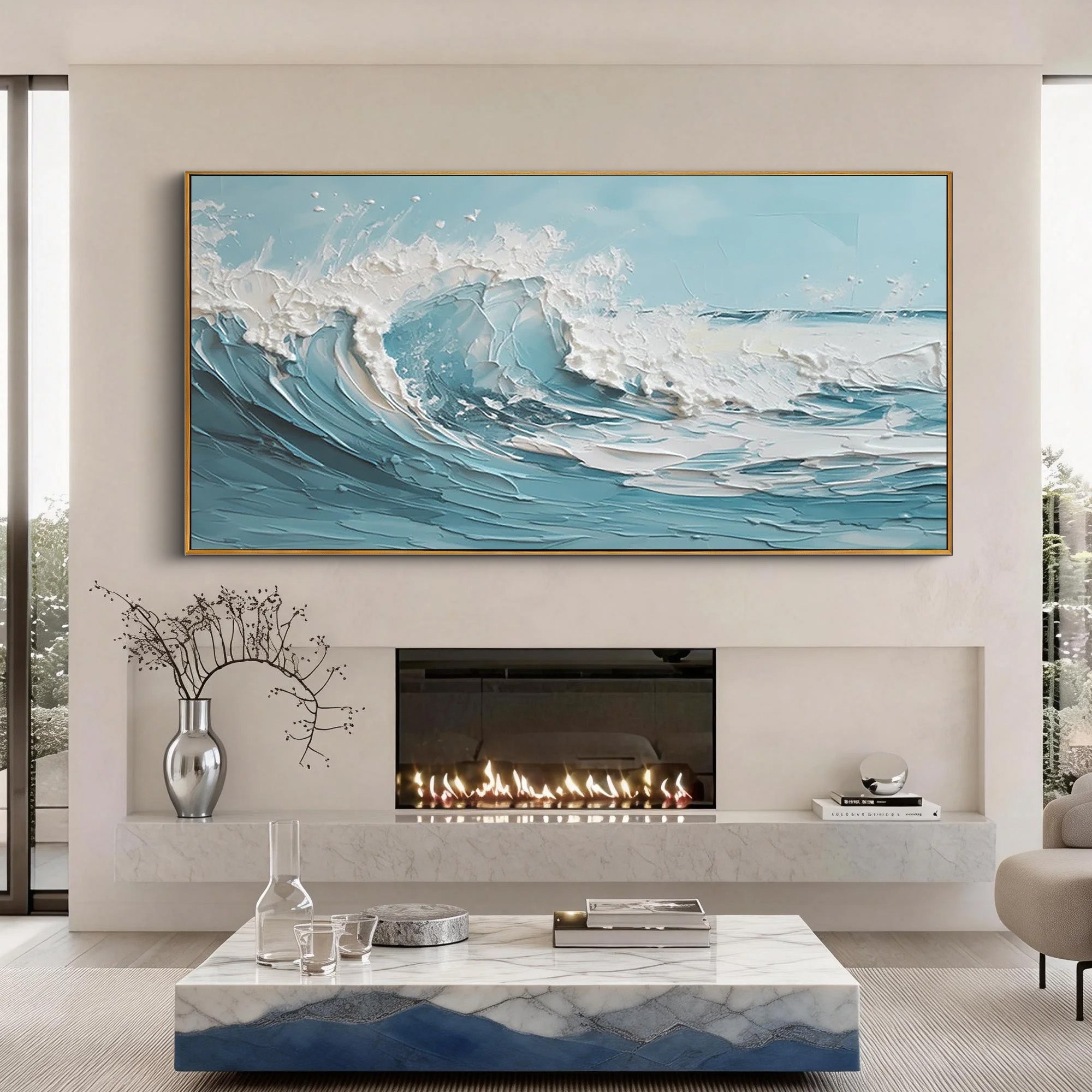 Crushing Tide – Hand-Painted 3D Impasto Ocean Wave Thick Seascape Painting | Coastal Modern Living Room & Bedroom Art