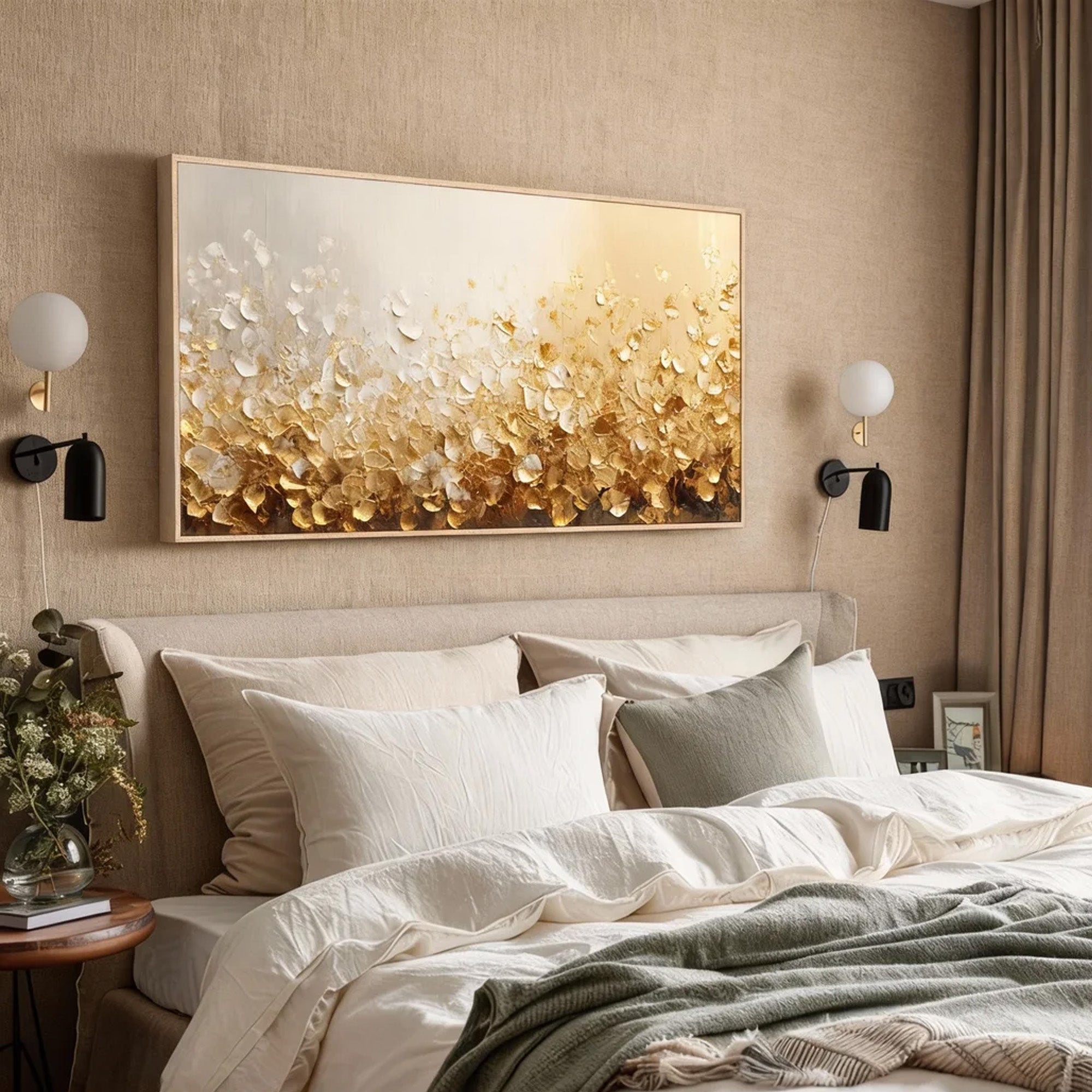 Golden Splendor – Luxury Gold Foil Metallic Relief Hand-Painted Abstract Texture Painting | Modern Abstract Living Room & Office Art