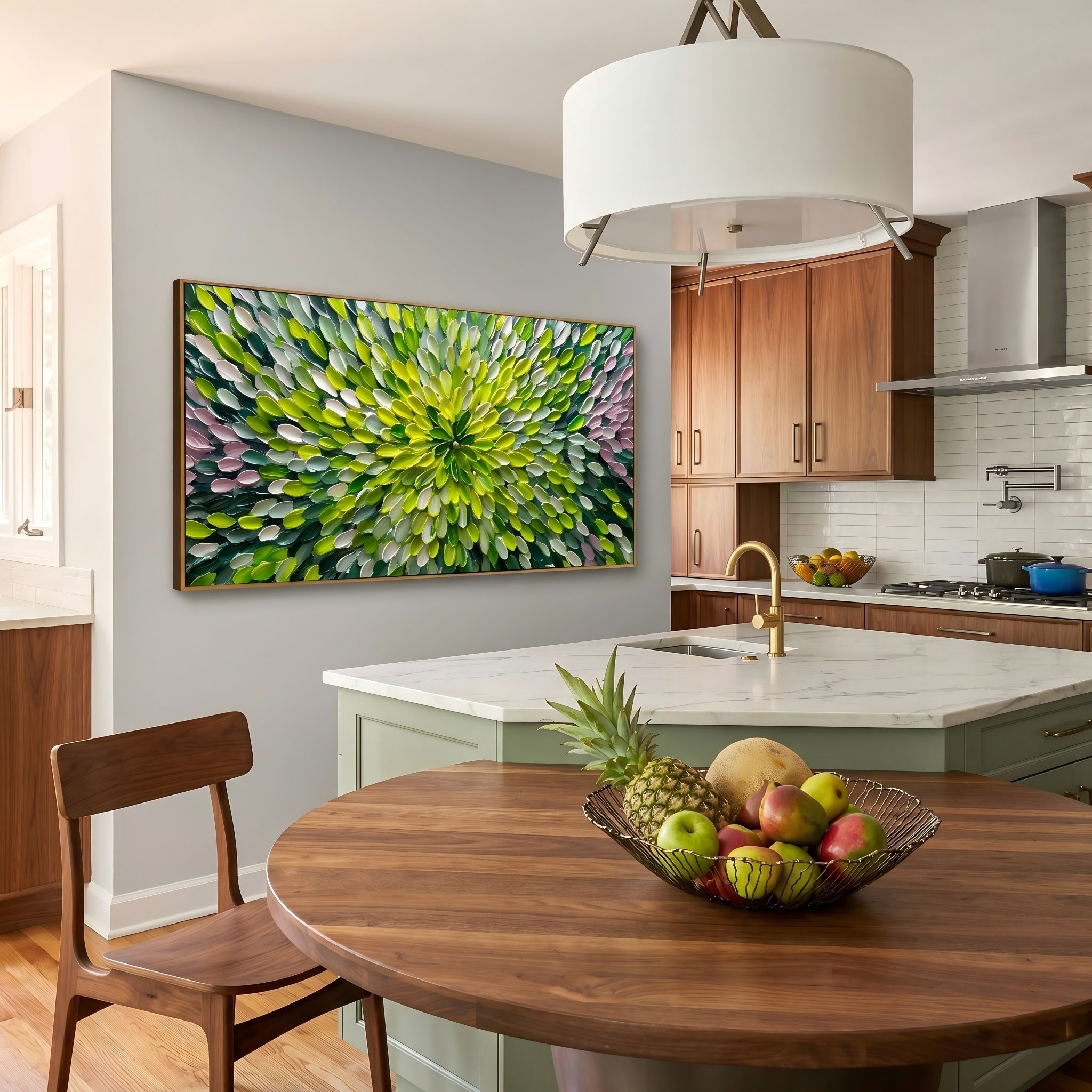 Eternal Bloom – Modern Impasto Abstract Floral Oil Painting | Textured Green Radiance Living Room Art