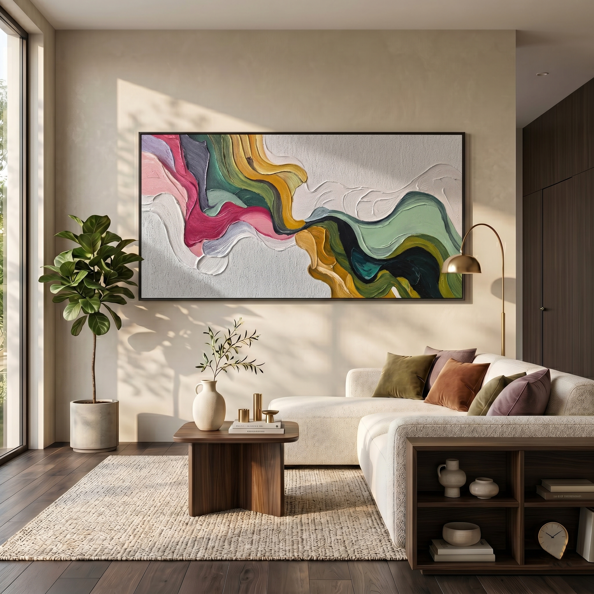 Earth's Veins – Modern Sculptural Texture Abstract Painting | Wabi-Sabi Vintage Green Entryway Wall Art