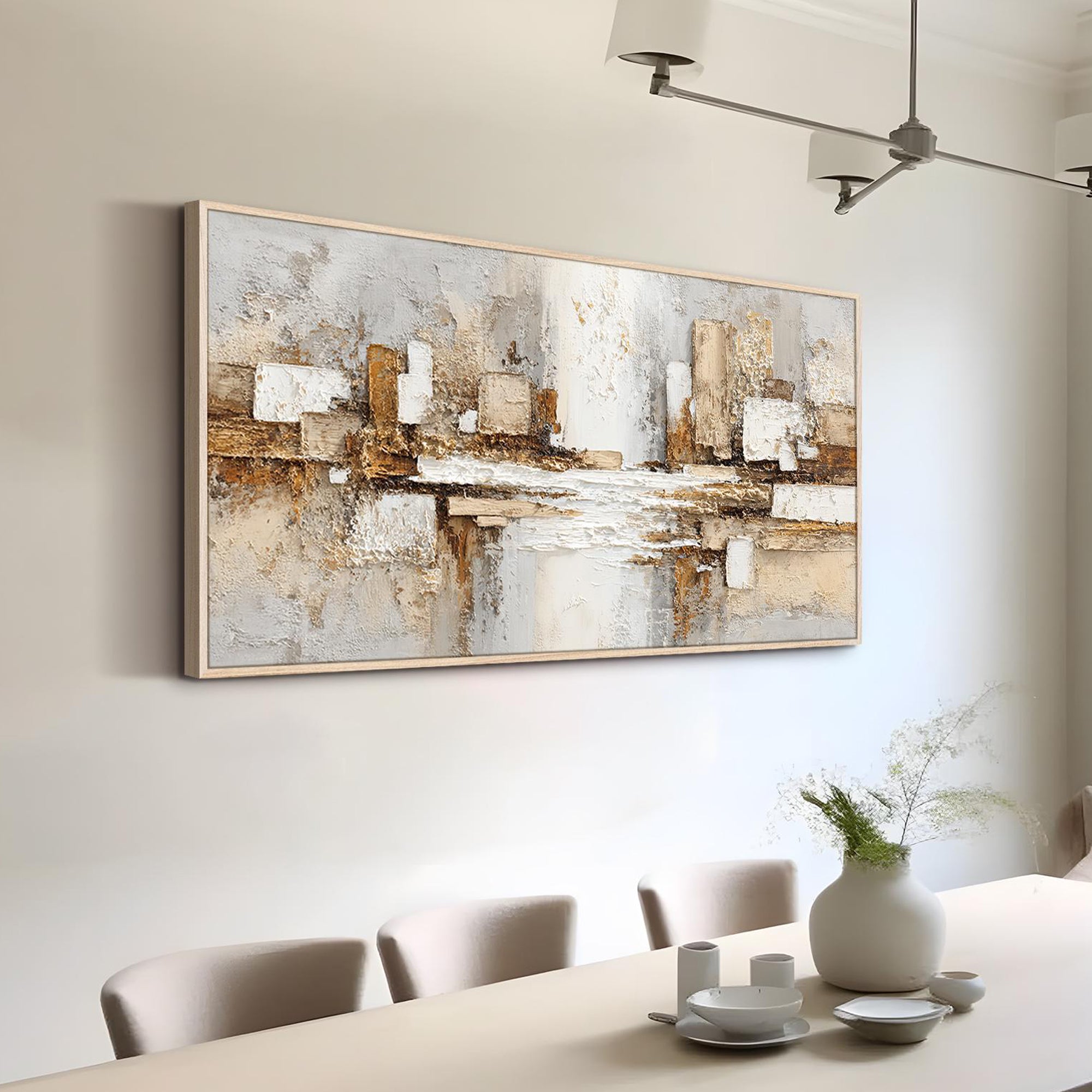 Urban Glimpse – Modern Gold & Neutral Relief Abstract Painting | Modern Abstract Living Room & Office Art