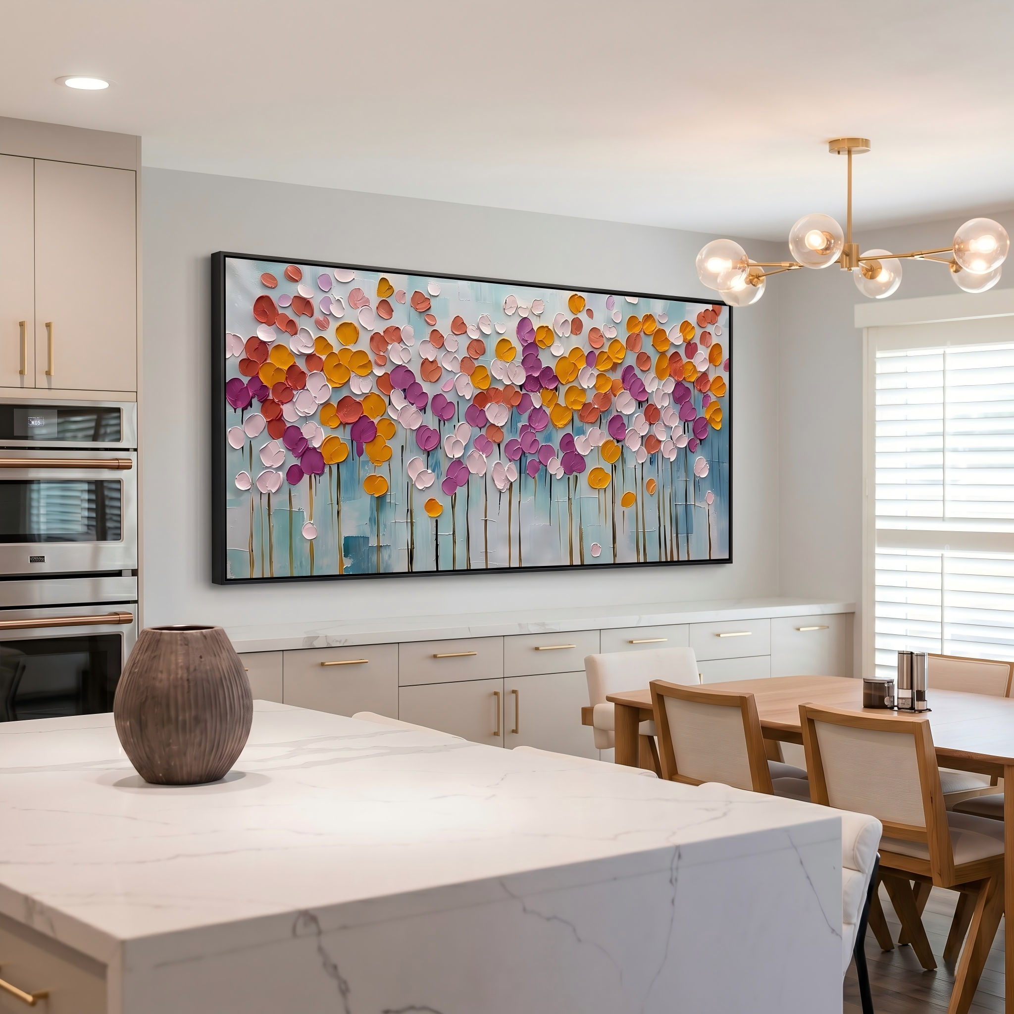 Vibrant Bloom – Modern Heavy Impasto Multicolored Abstract | Healing Living Room Horizontal Wall Art