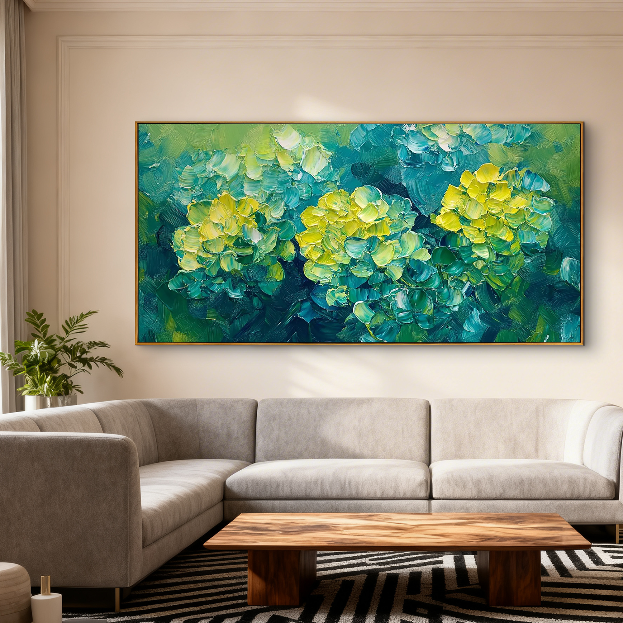 Emerald Bloom – Vibrant Floral Palette Knife Texture Painting | Vibrant Botanical Living Room & Dining Room Art