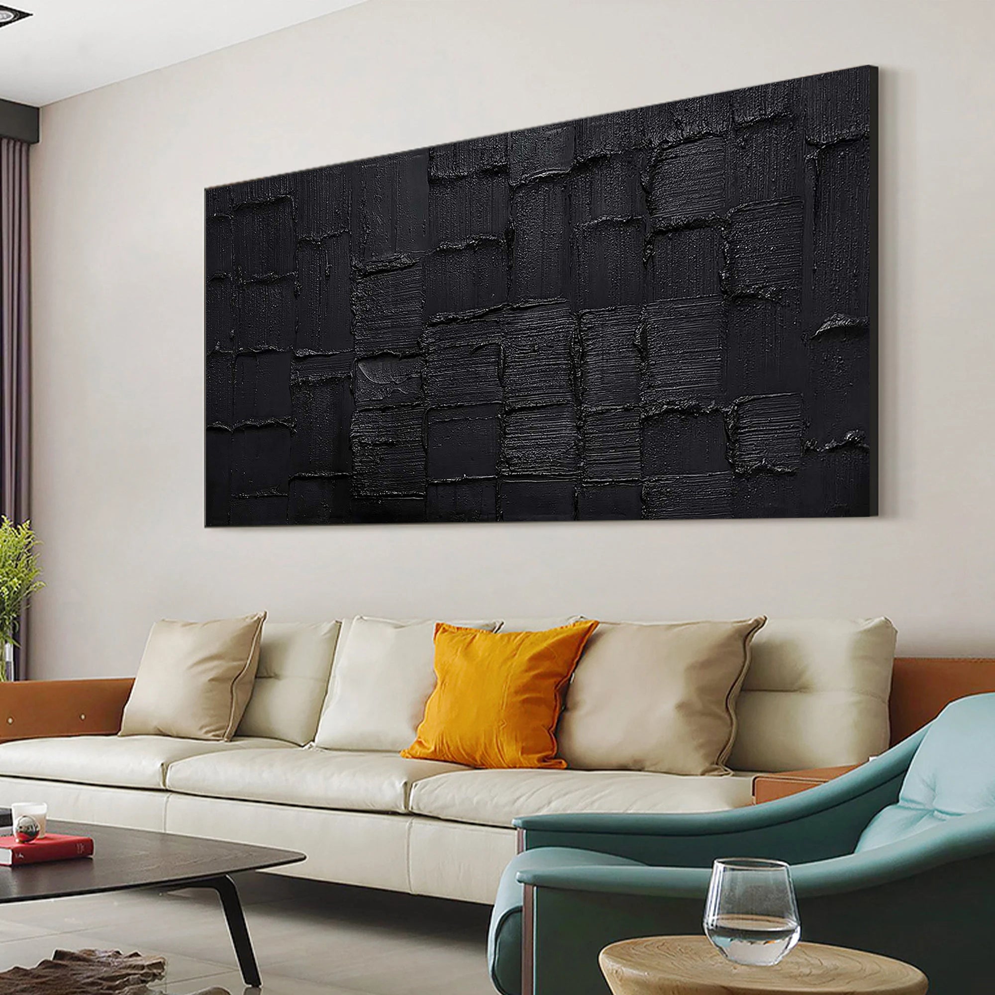 Onyx Matrix – Modern Obsidian Plaster Relief Texture Painting | Modern Industrial Plaster Home Office & Living Room Art
