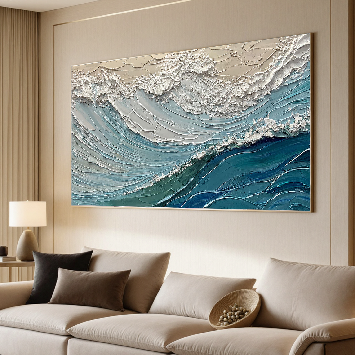 Ocean Surge – Modern Blue Coastal Relief Texture Painting | Coastal Modern Living Room & Bedroom Art