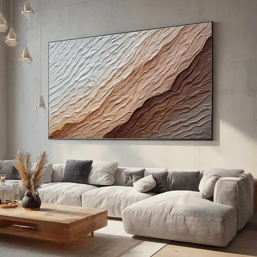 Earthen Wave – Modern Desert Ridge Plaster Relief Abstract Painting | Japandi Wabi-Sabi Living Room & Bedroom Art