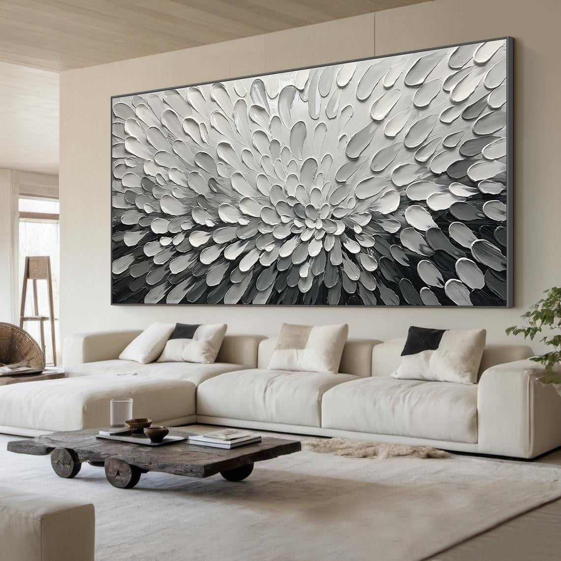 Silver Surge – Grayscale Impasto Palette Knife Texture Painting | Modern Abstract Living Room & Office Art