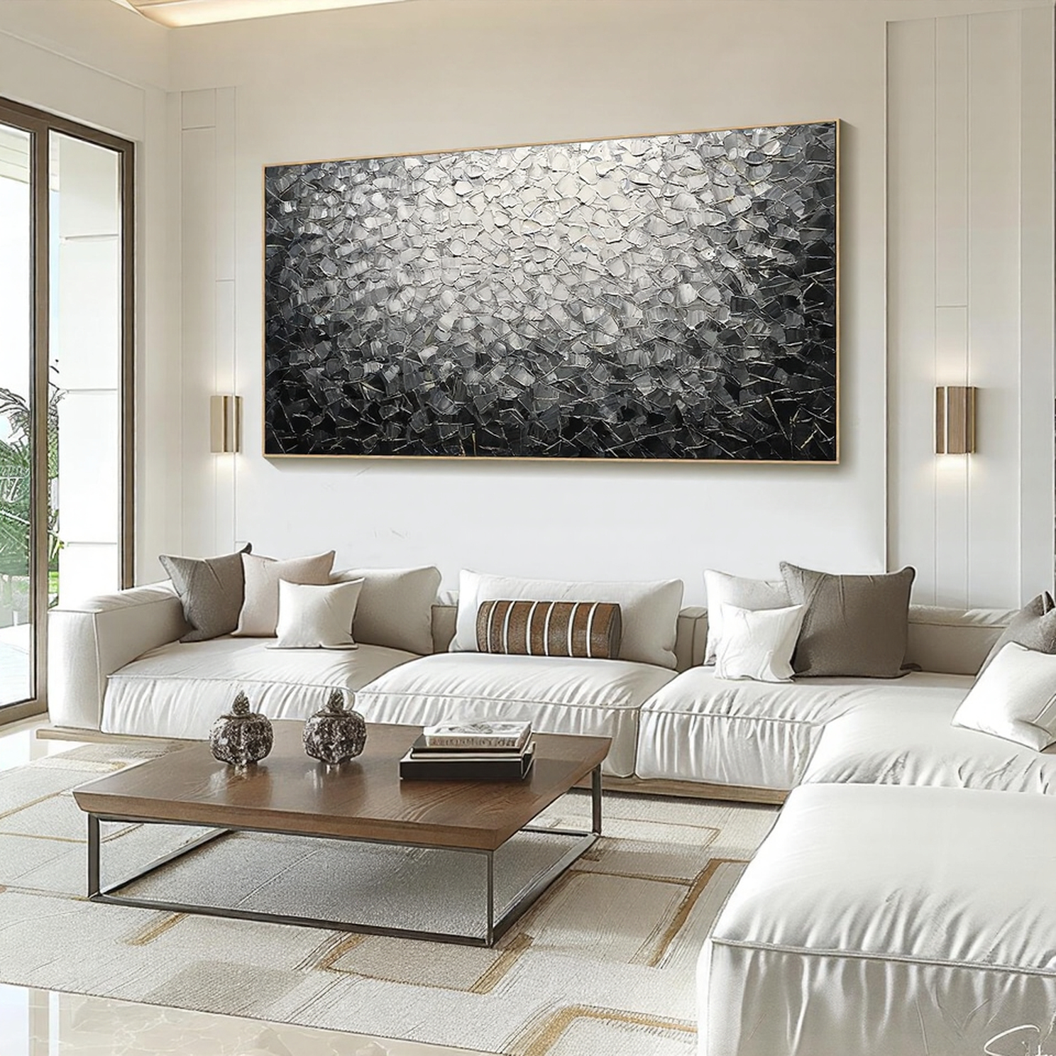 Silver Matrix – Modern Grayscale Relief Texture Painting | Contemporary Plaster Texture Living Room & Office Art