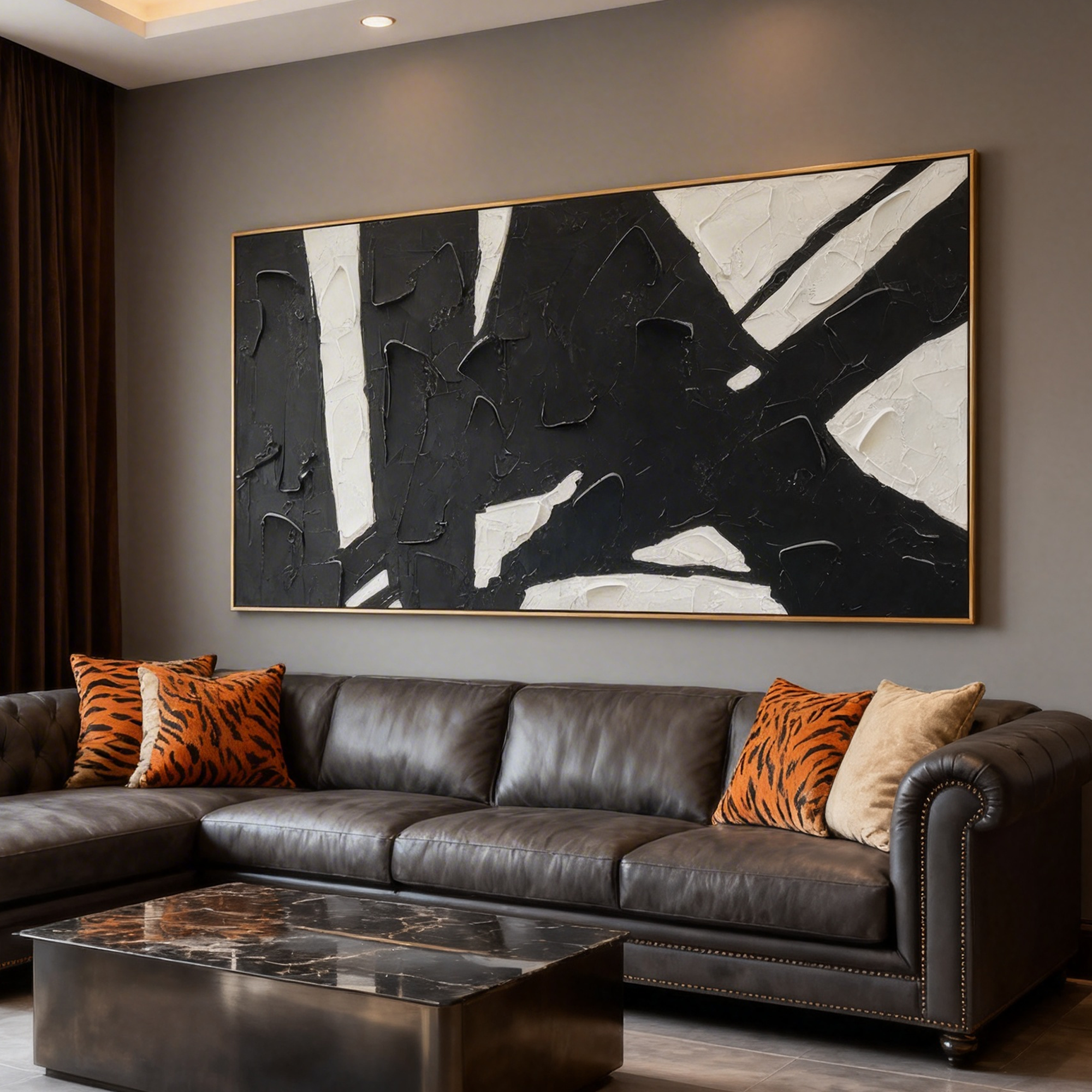 Urban Mono – Bold Black and White Abstract Painting | Heavy Texture Minimalist Living Room Decor