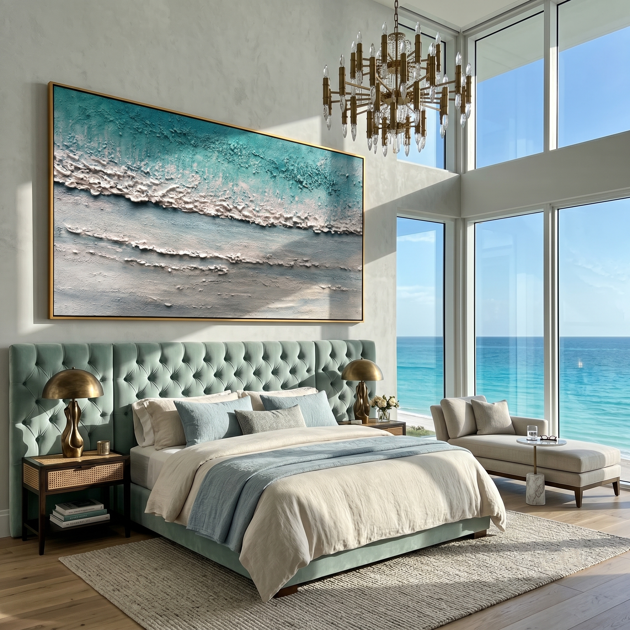 Azure Realm – Wabi sabi style turquoise thickly applied texture painting | Modern minimalist living room art