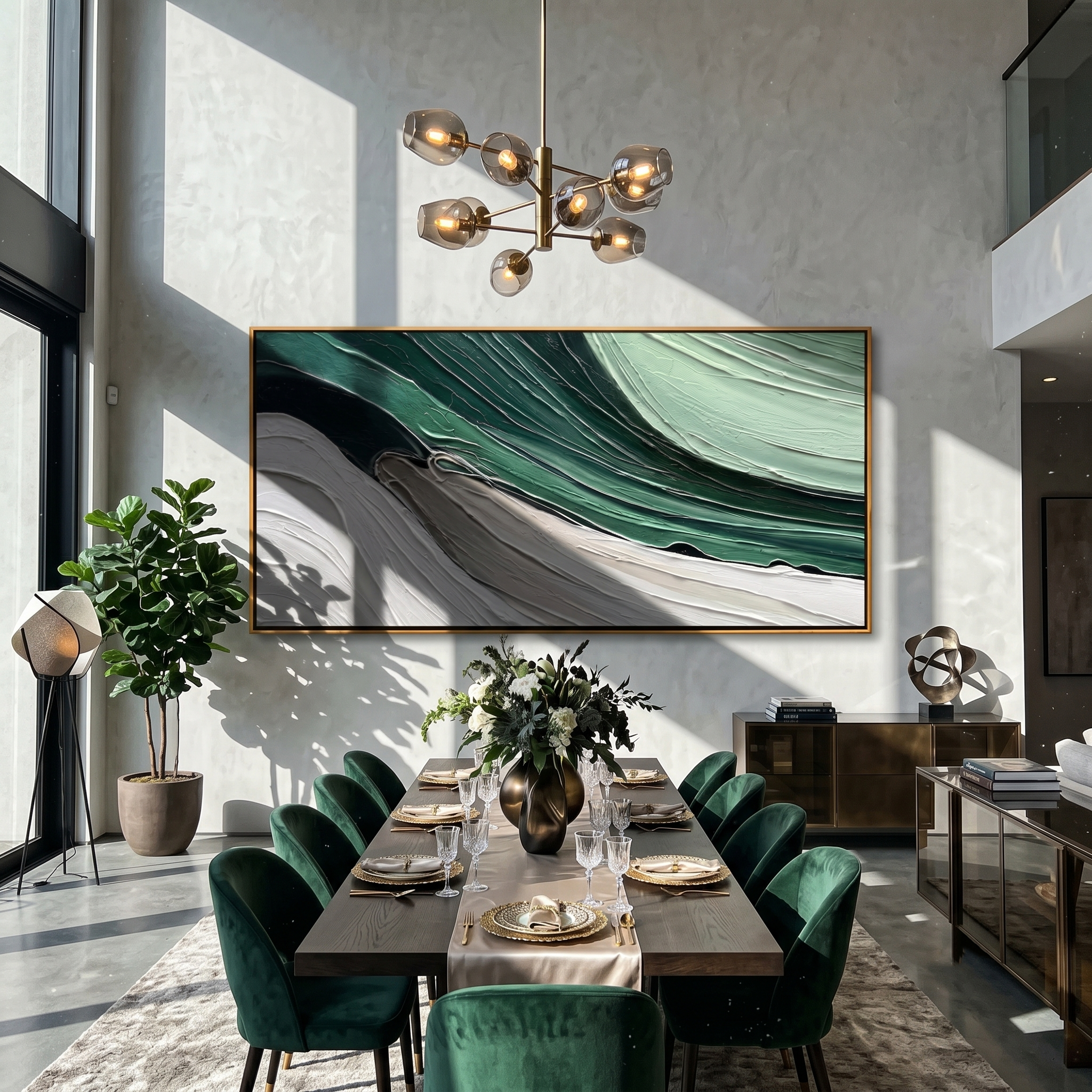 Verdant Flow – Modern Minimalist Forest Green Texture Canvas | Abstract Living Room Wall Art