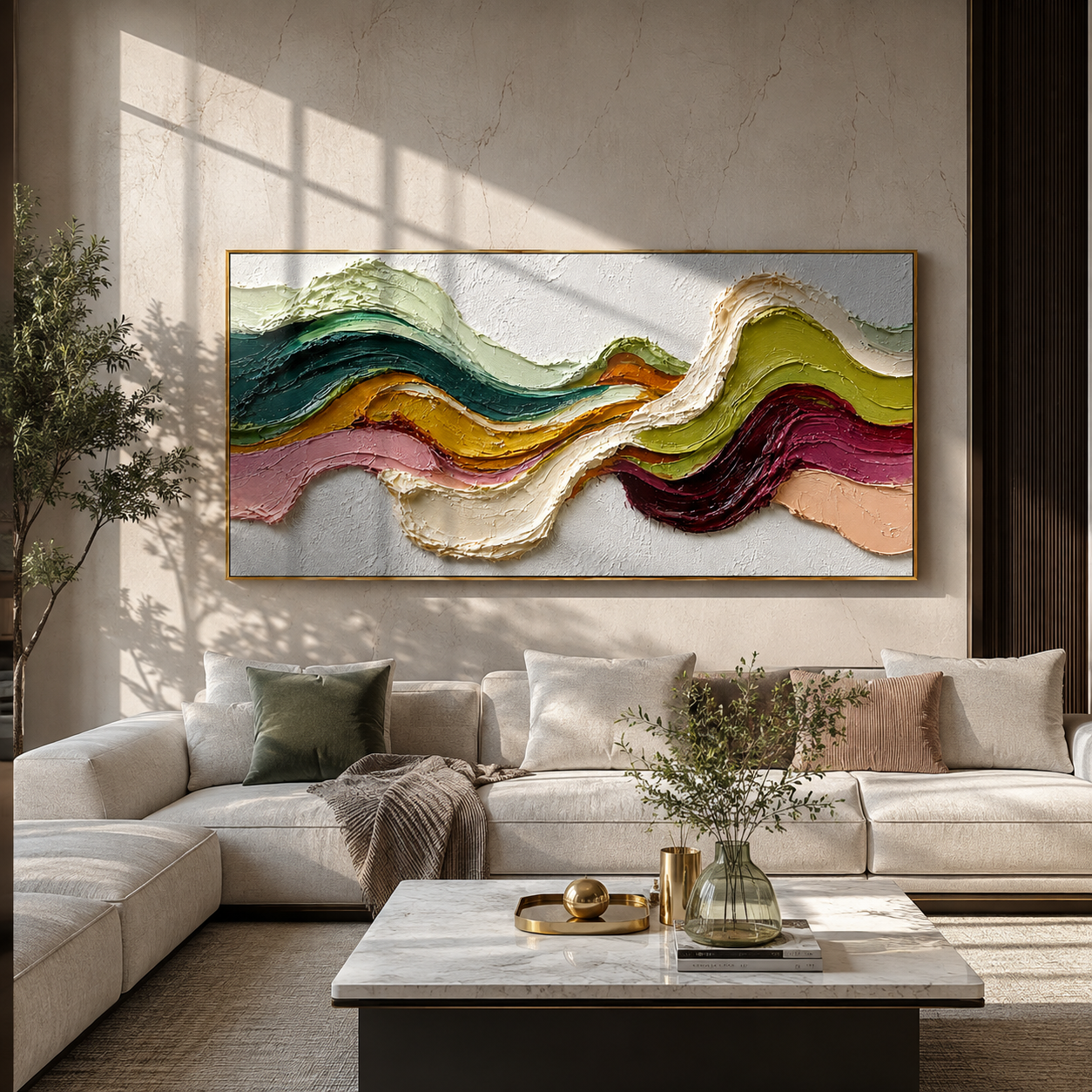 Ribbon Peaks in Motion styled in a quiet reading nook with neutral furnishings