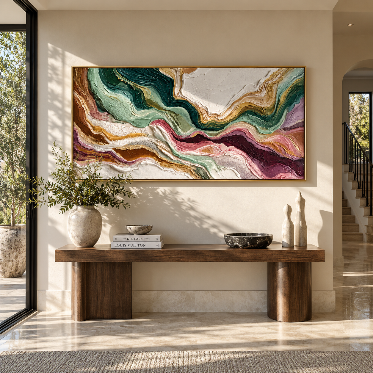Mineral Tides Crossing Ivory styled in a quiet reading nook with neutral furnishings