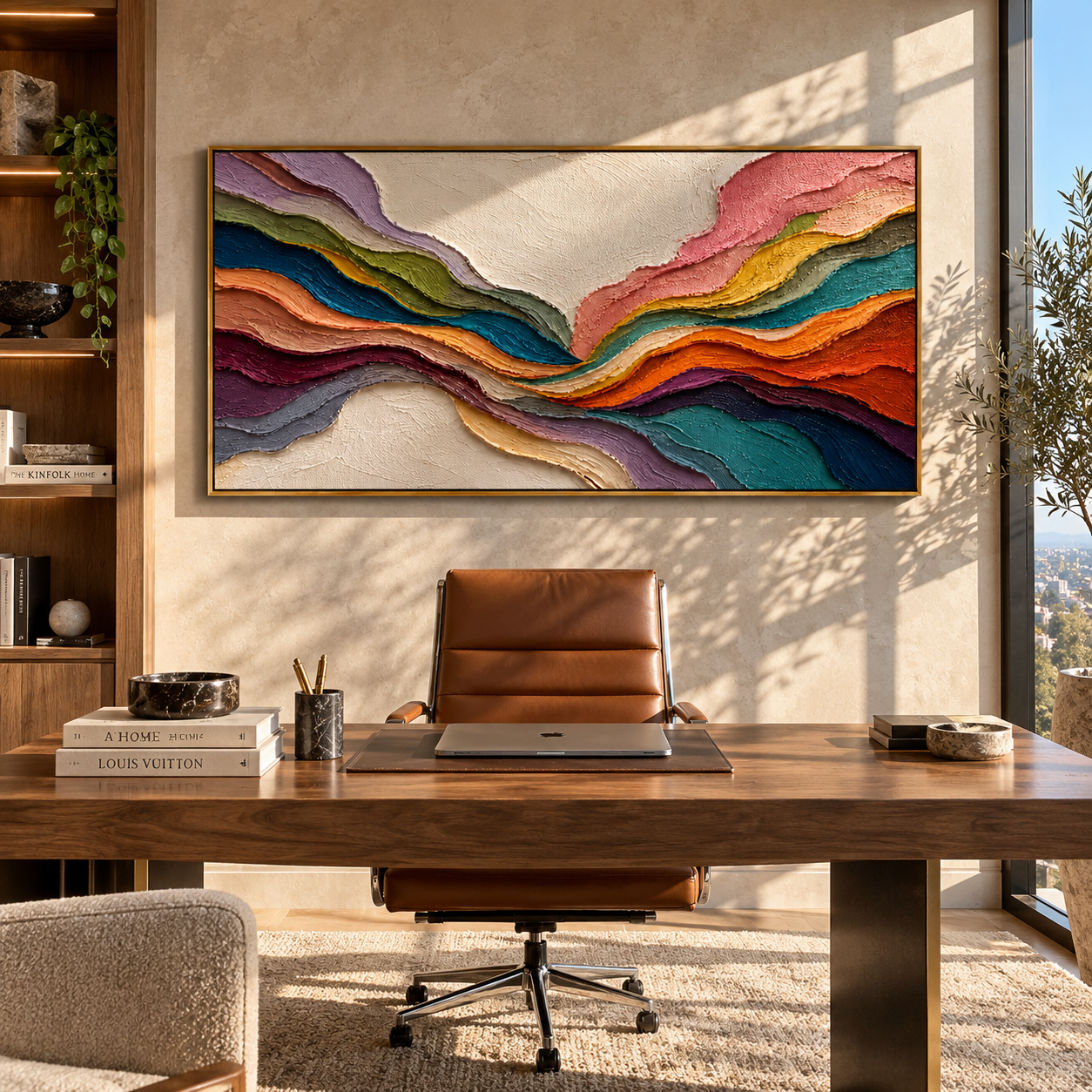 Color Strata Hold Horizon styled in a quiet reading nook with neutral furnishings