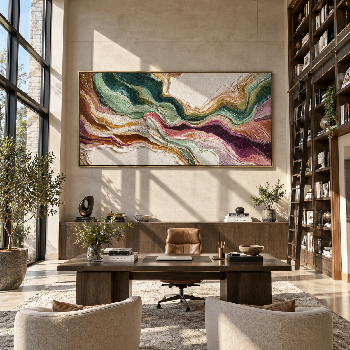 Strata Gather Around Light presented over an entryway console in a contemporary home