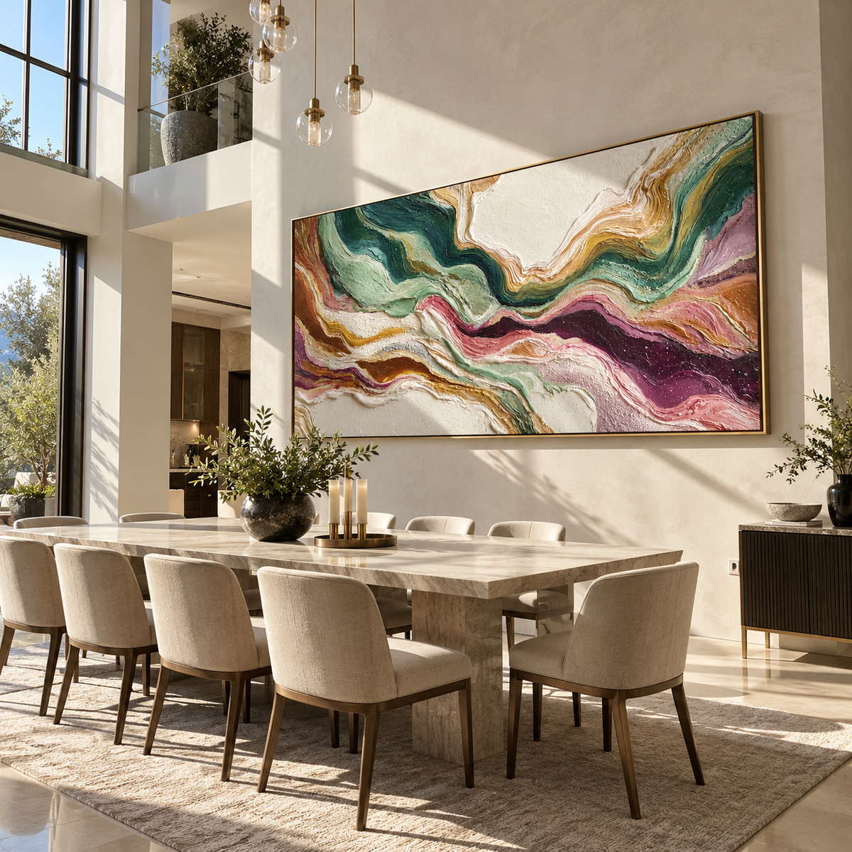 Strata Gather Around Light displayed in a dining room with coordinated modern decor