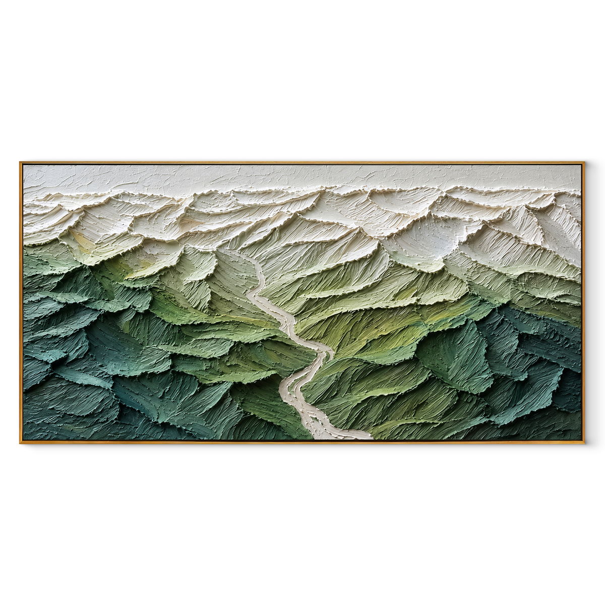 Forest Ridges From Above panoramic canvas artwork in a wood frame on white