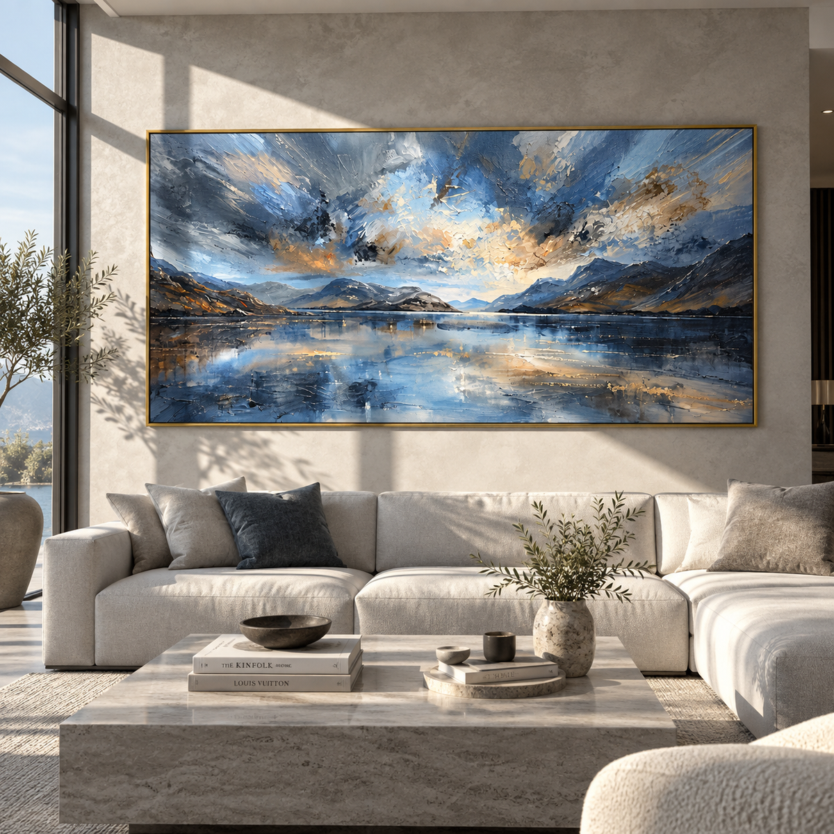 Storm Light Across Water wide painting styled as a refined focal point