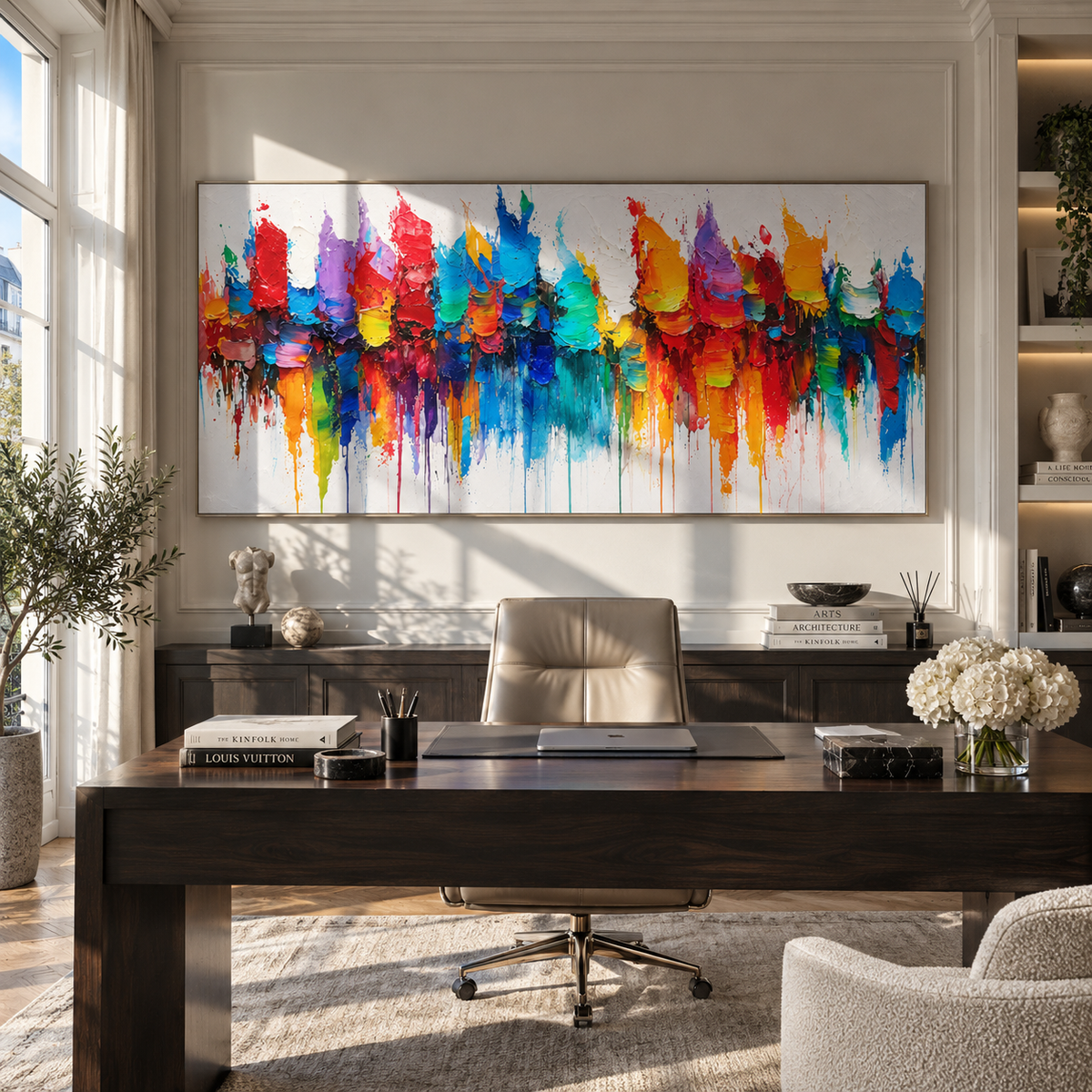 Painted City Reflections displayed with natural materials and modern decor