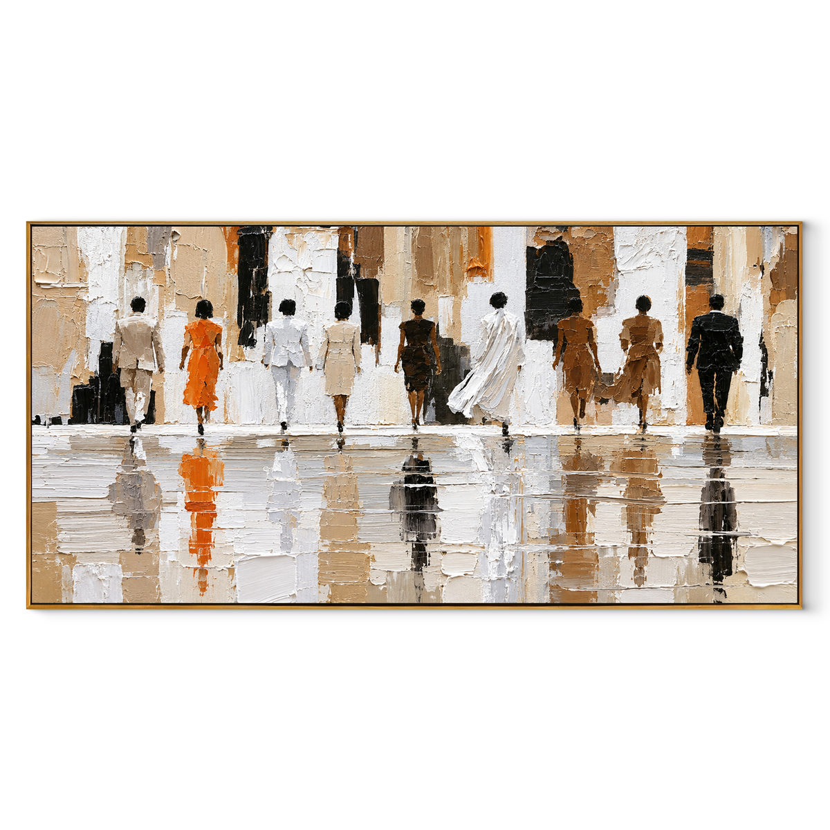 Figures Cross Rainlit Hall panoramic canvas artwork in a wood frame on white