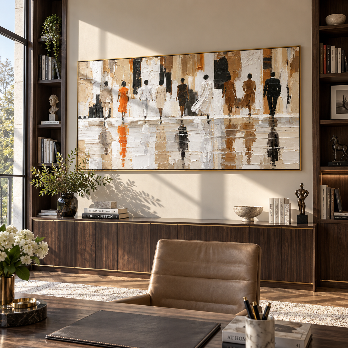 Figures Cross Rainlit Hall displayed with natural materials and modern decor