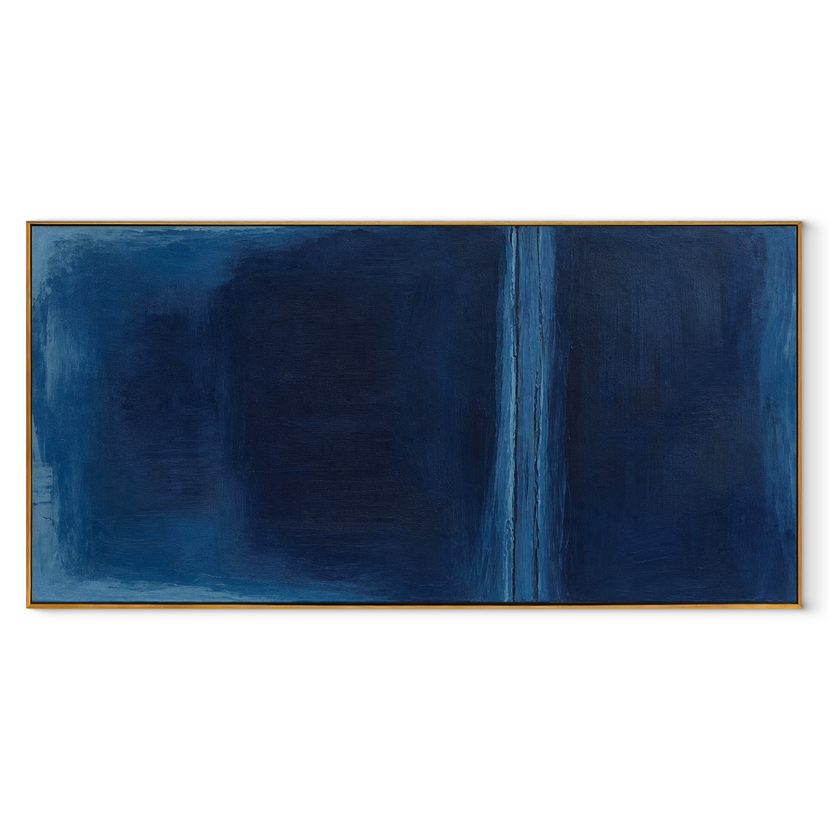 Blue Divide at Midnight panoramic canvas artwork in a wood frame on white