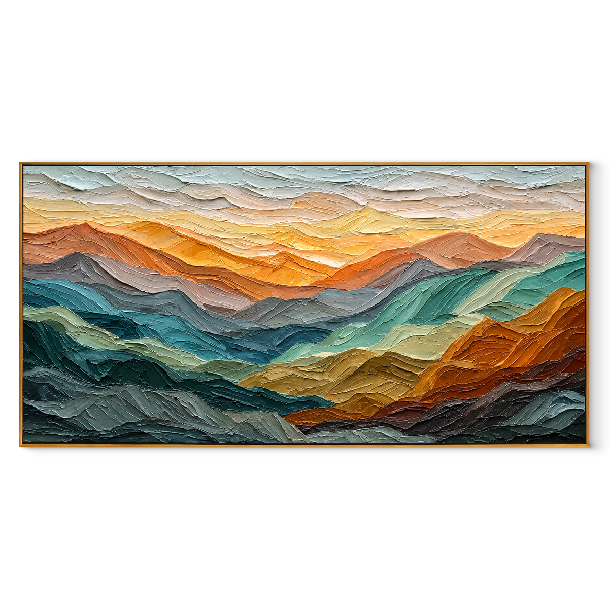 Mountains Carry Sunset panoramic canvas artwork in a wood frame on white