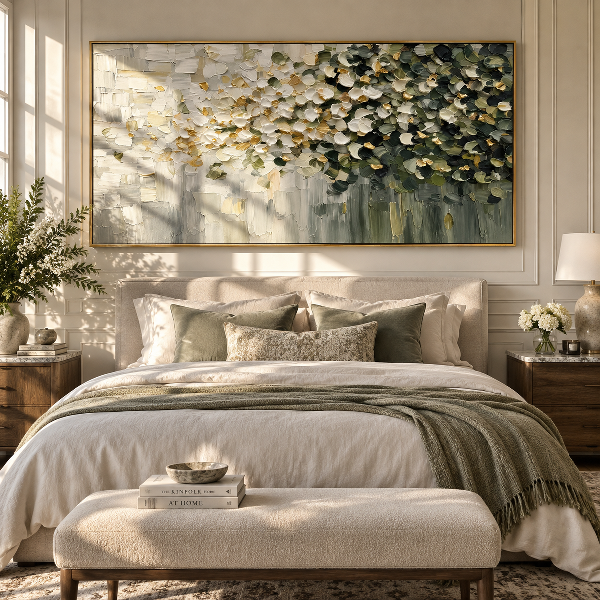 Blossoms Fade Into Green wide painting styled as a refined focal point